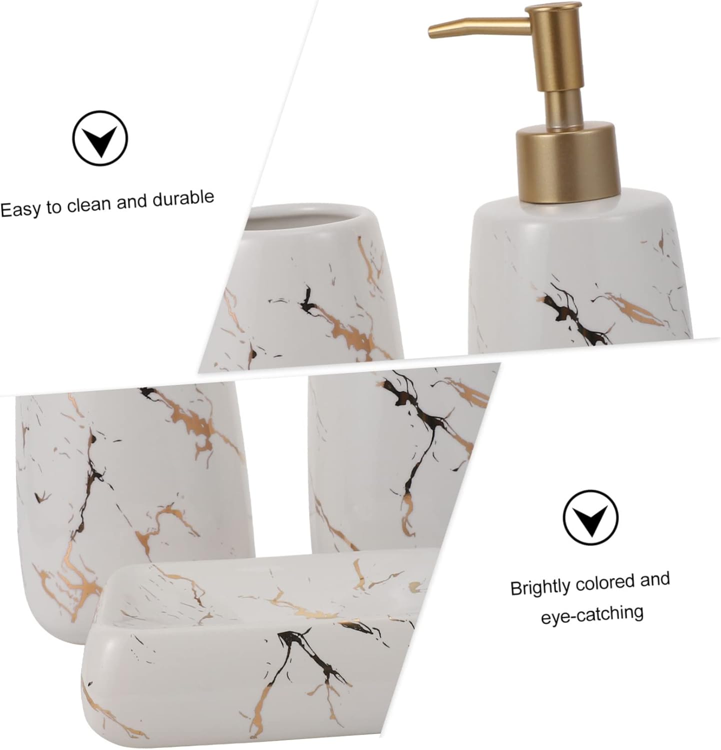 LIFKOME 3-Piece Marble Bathroom Organizer for Soap Toothbrush