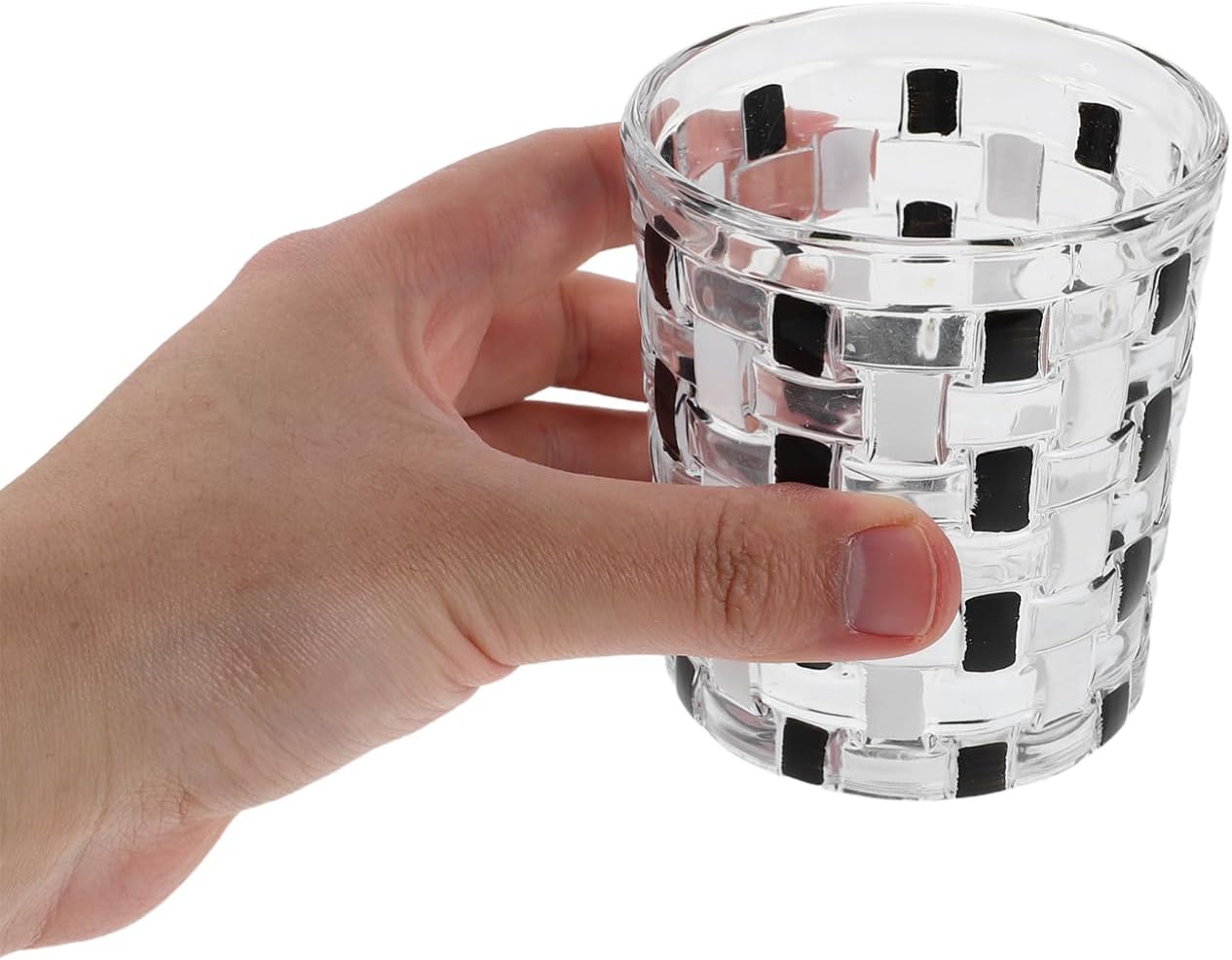 Bathroom Tumbler Glass Cup with Modern Checkerd Design