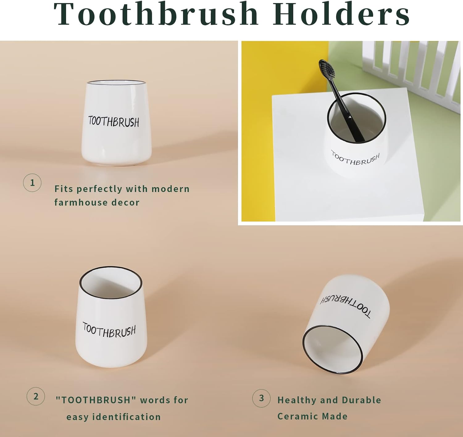LEETOYI Toothbrush Holder Ceramic 35 Inch White