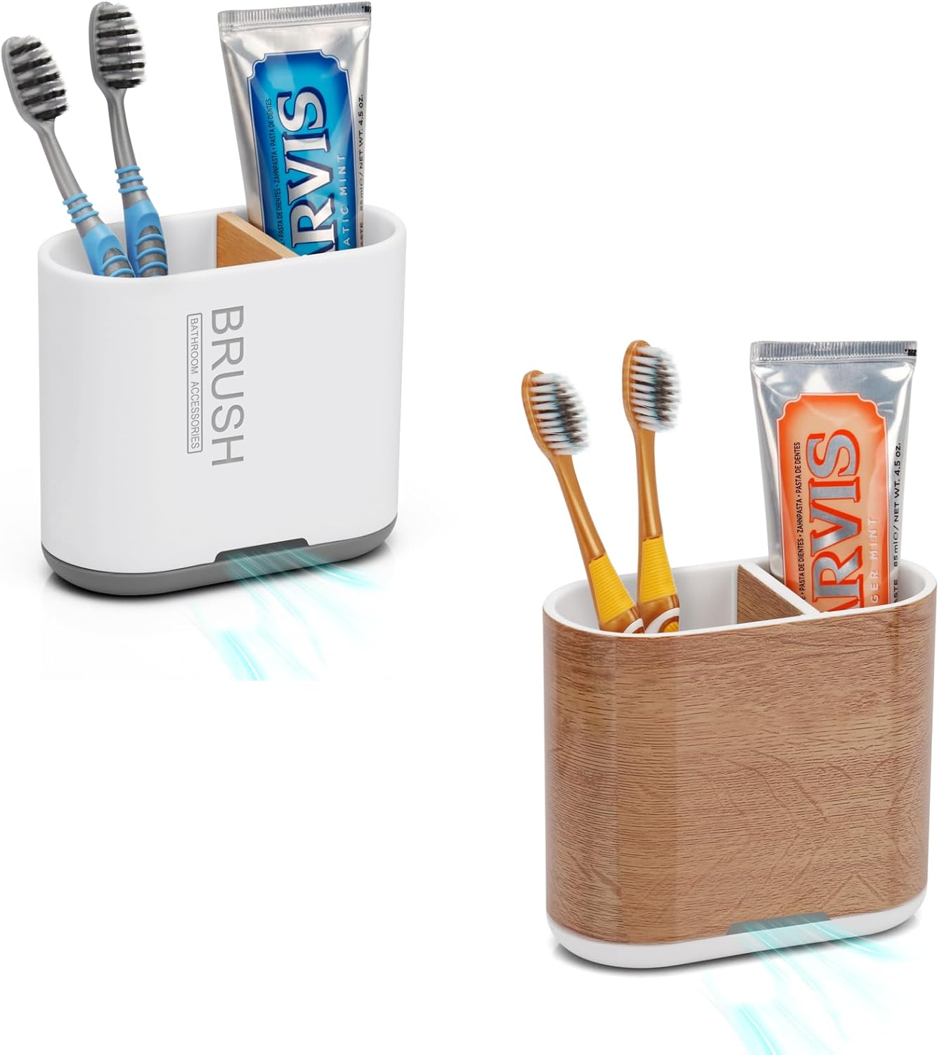 Chintu 2 Slots Electric Toothbrush Holder Storage Caddy - White with Wood Grain