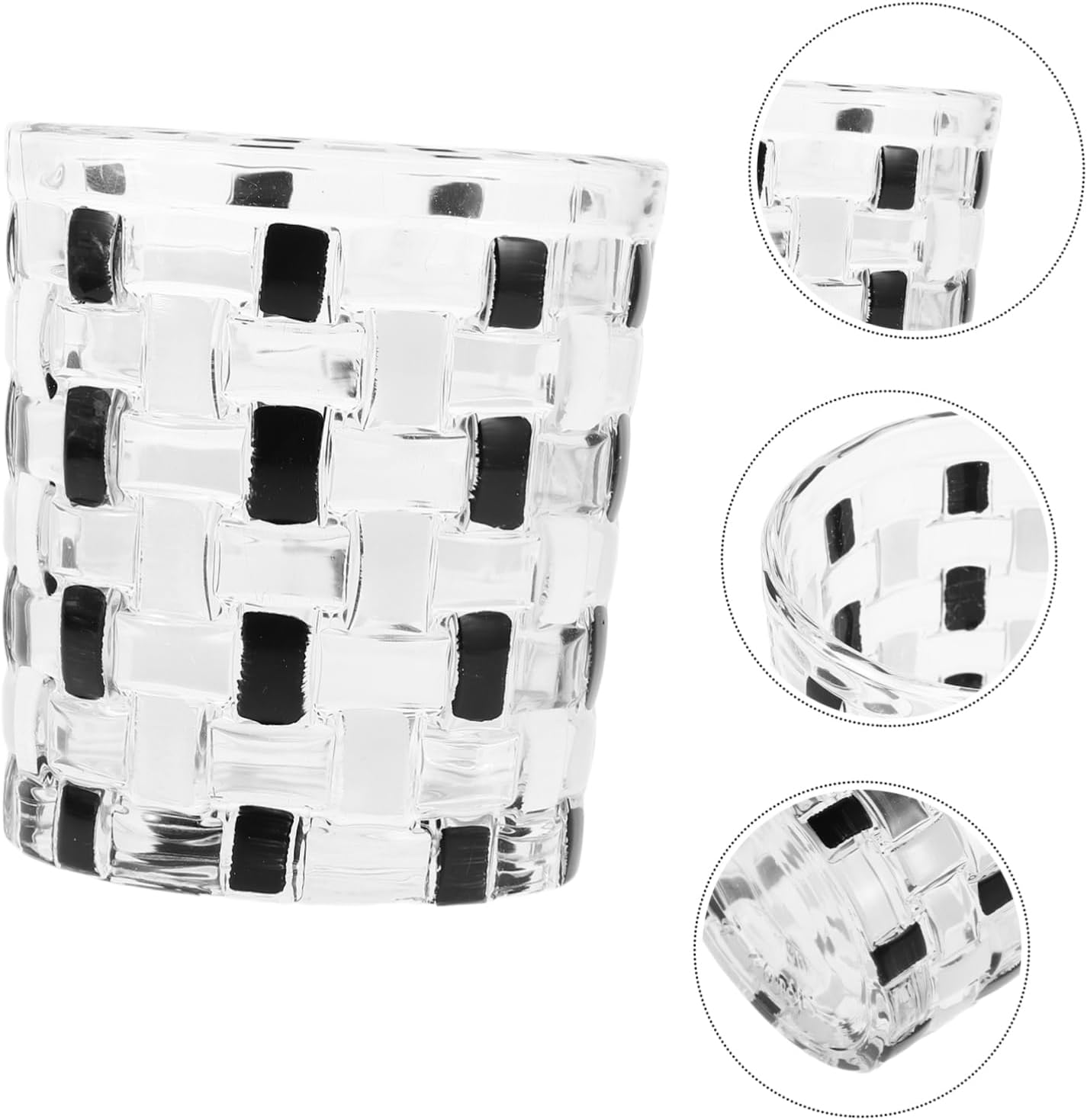 Stylish Black White Checkerboard Glass Toothbrush Holder Cup