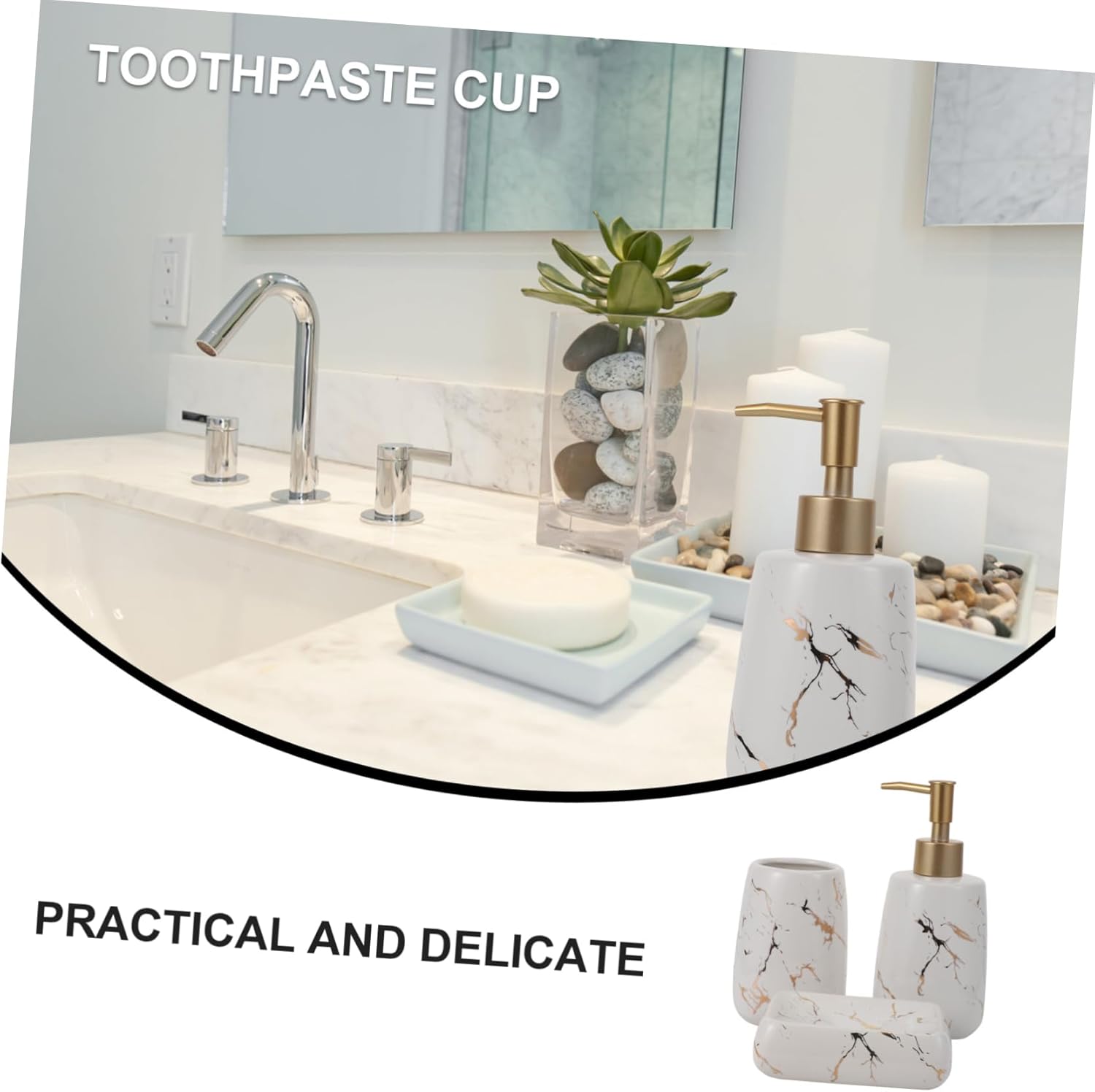 LIFKOME 3-Piece Marble Bathroom Organizer for Soap Toothbrush
