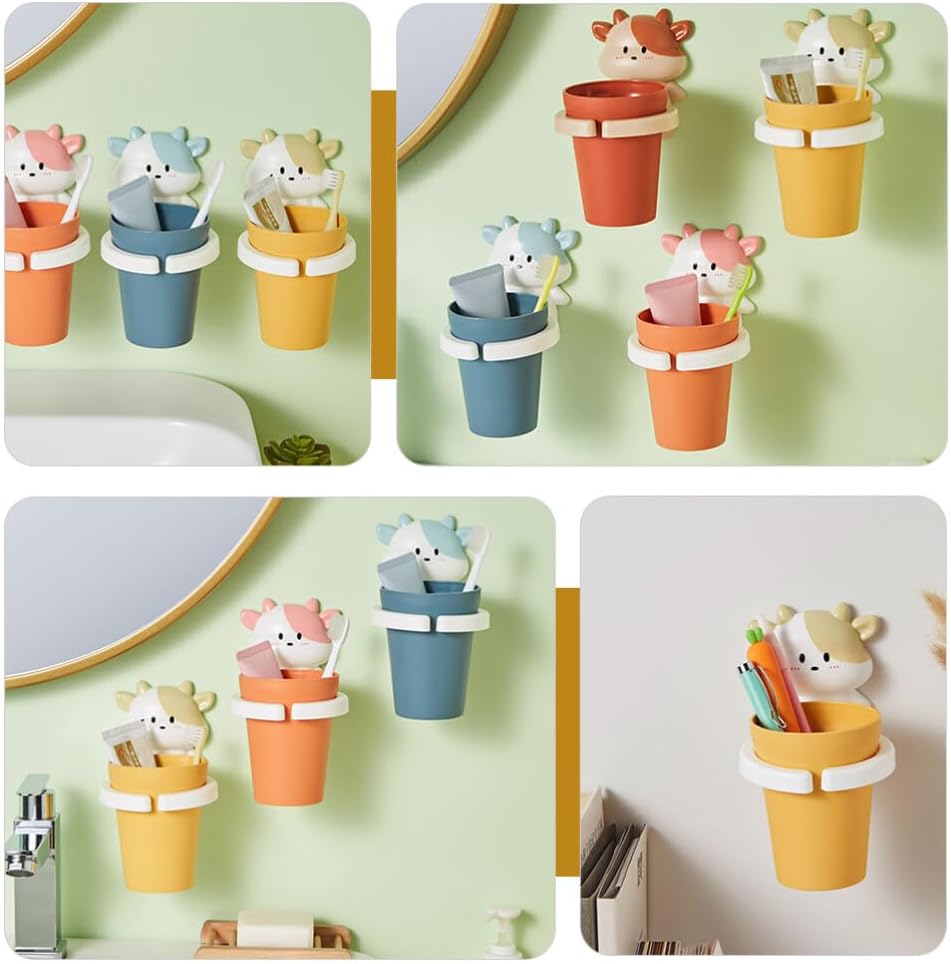 Cartoon Gargle Cup Toothbrush Toothpaste Holder Wall-Mounted for Kids Adults