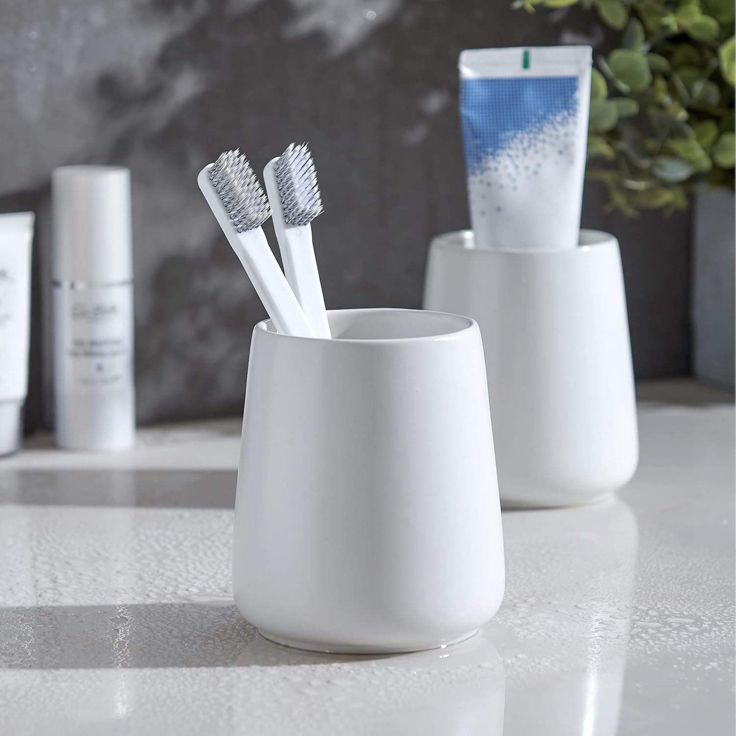 Elegant White Ceramic Toothbrush Holder Set for Bathroom Bedroom