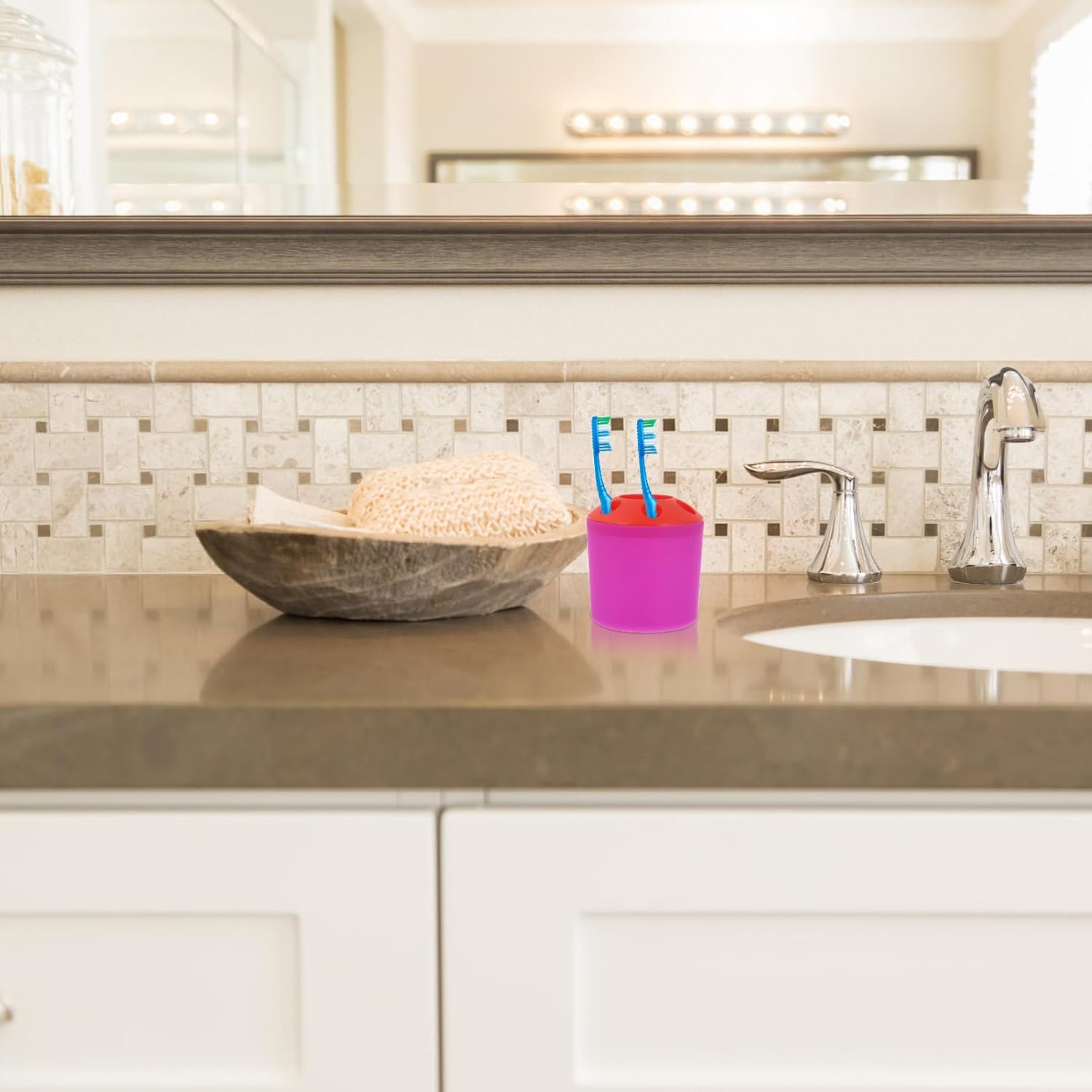 Toothbrush Holder with Toothpaste Storage and Countertop Organizer