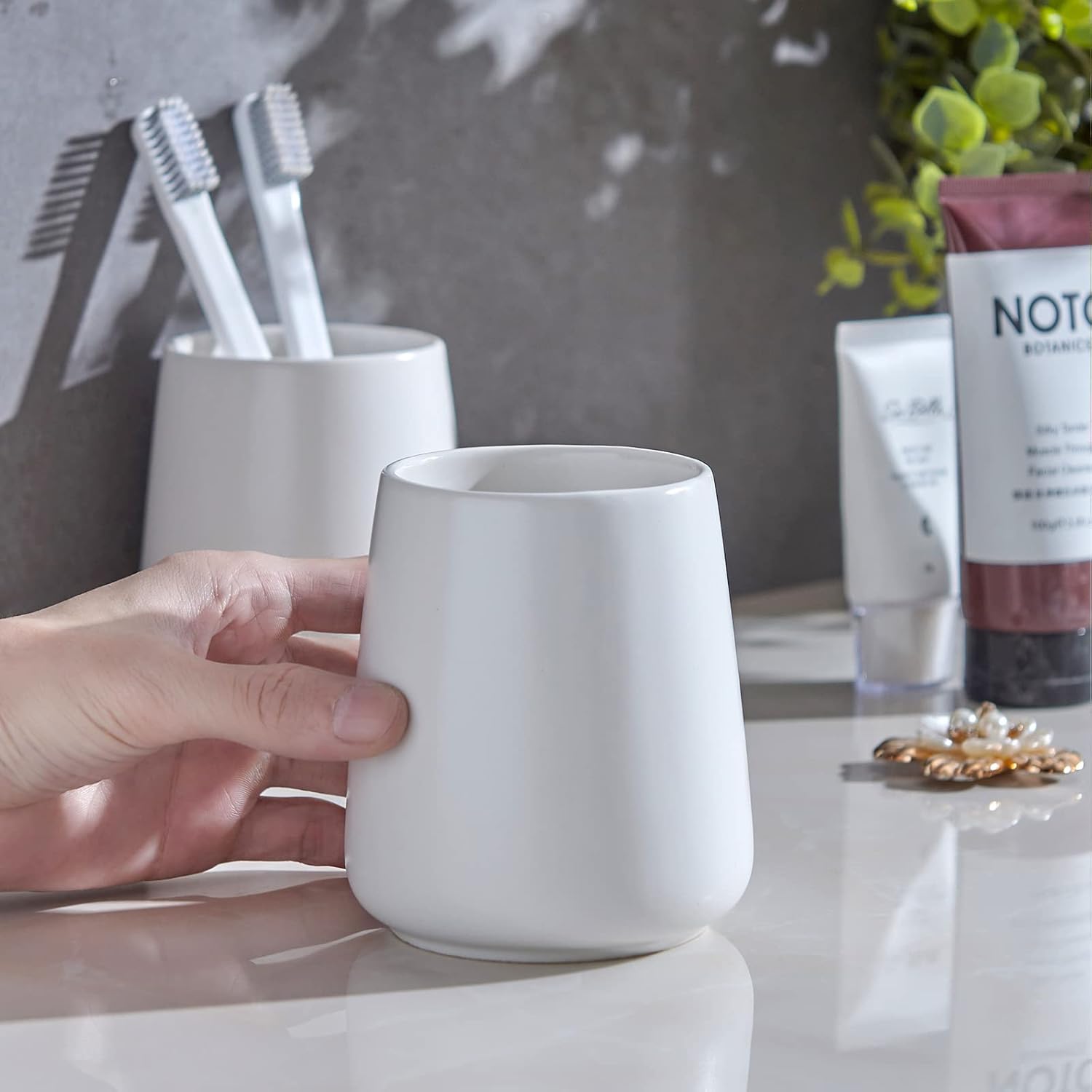 Elegant White Ceramic Toothbrush Holder Set for Bathroom Bedroom