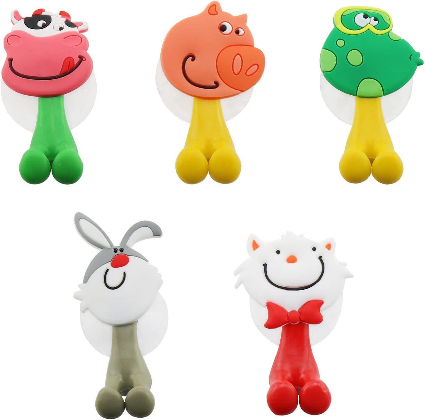 5PCS Cute Cartoon Animal Toothbrush Holders Wall-Mounted Set for Kids