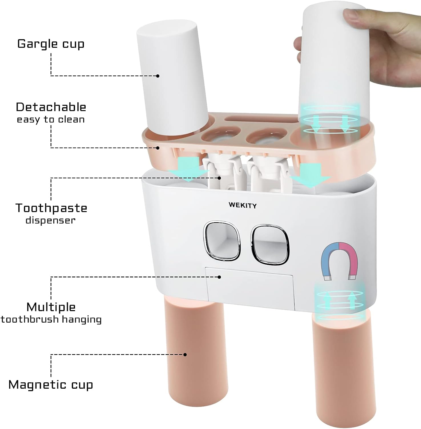 Wekity Multi-Functional Toothbrush Holder with 5 Slots and 4 Cups