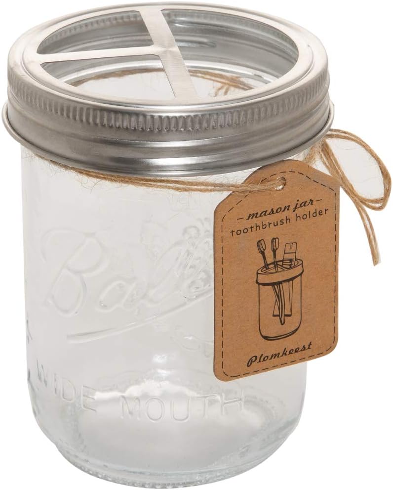 Plomkeest 16 Oz Mason Jar Toothbrush Holder
