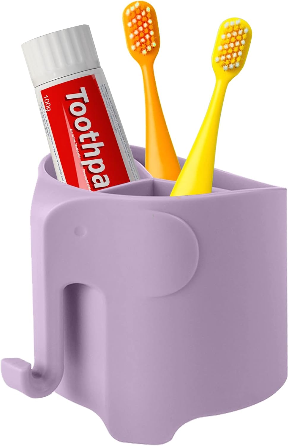 RyanLemon Elephant Toothbrush Holder for Kids with 3 Slots and Hook