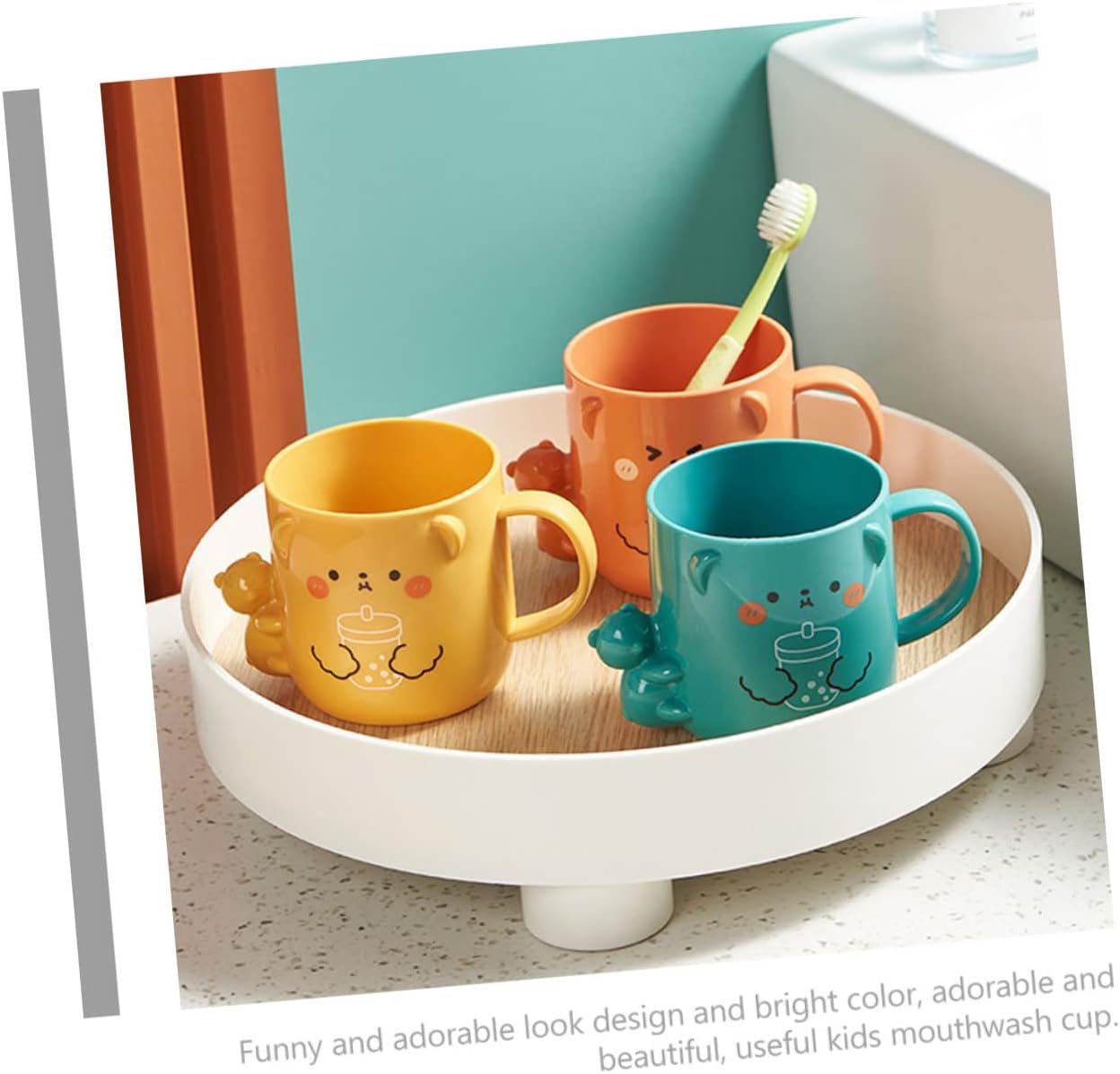 GleavI 2-Piece Cartoon Bear Toothbrush Cup Set