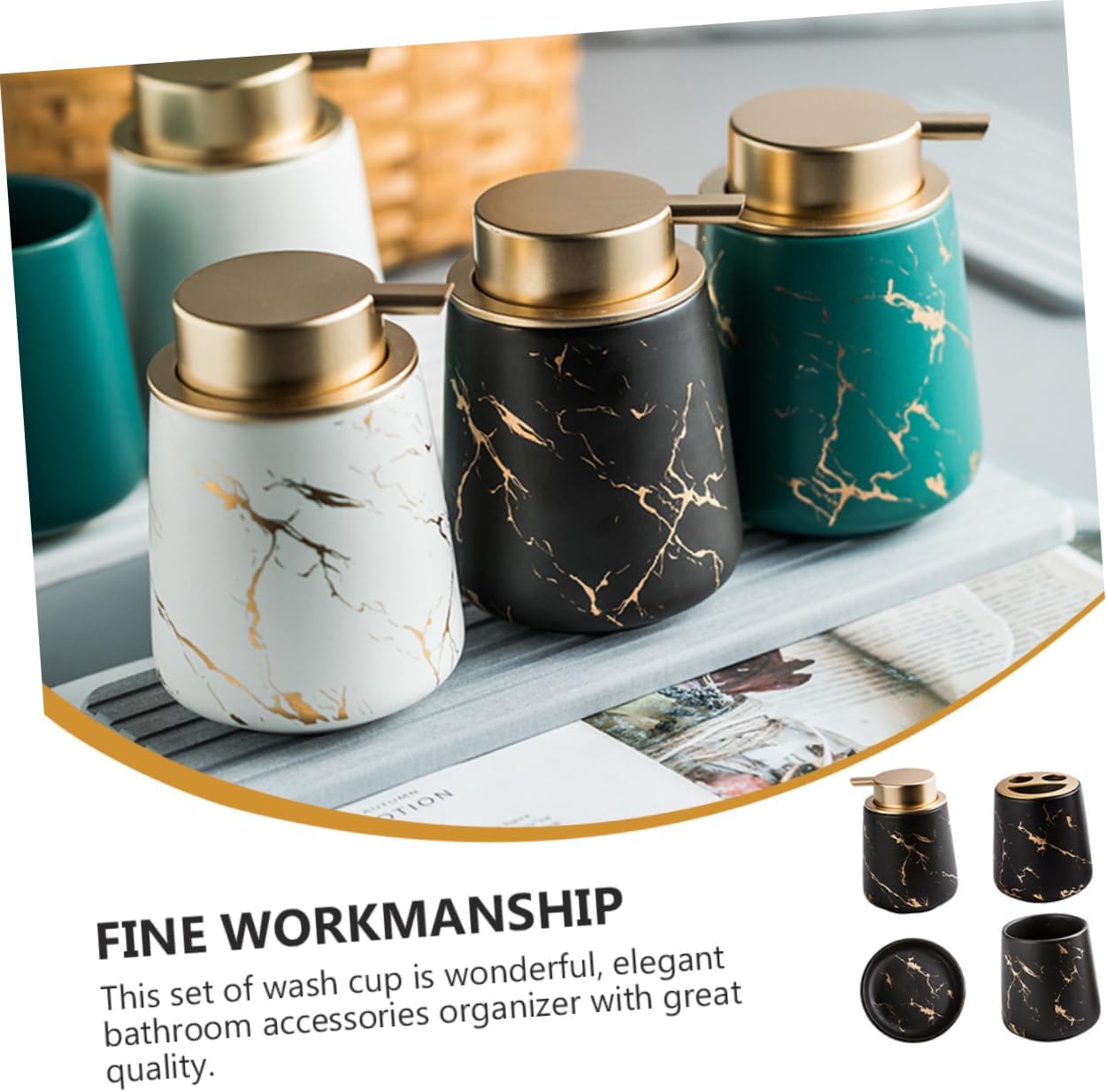 Elegant Bathroom Set - Toiletry Cup Dispenser Toothbrush Holder