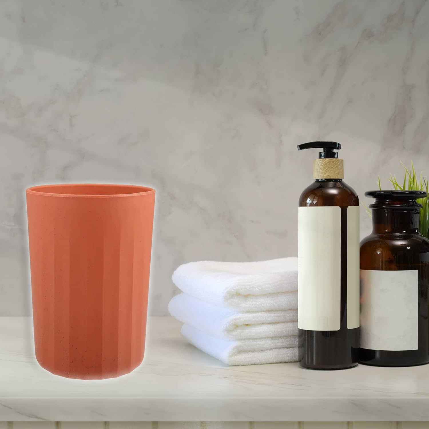 VOCOSTE 1Pc Bathroom Tumbler with Smooth Lines Wheat Straw Cup for Toothpaste
