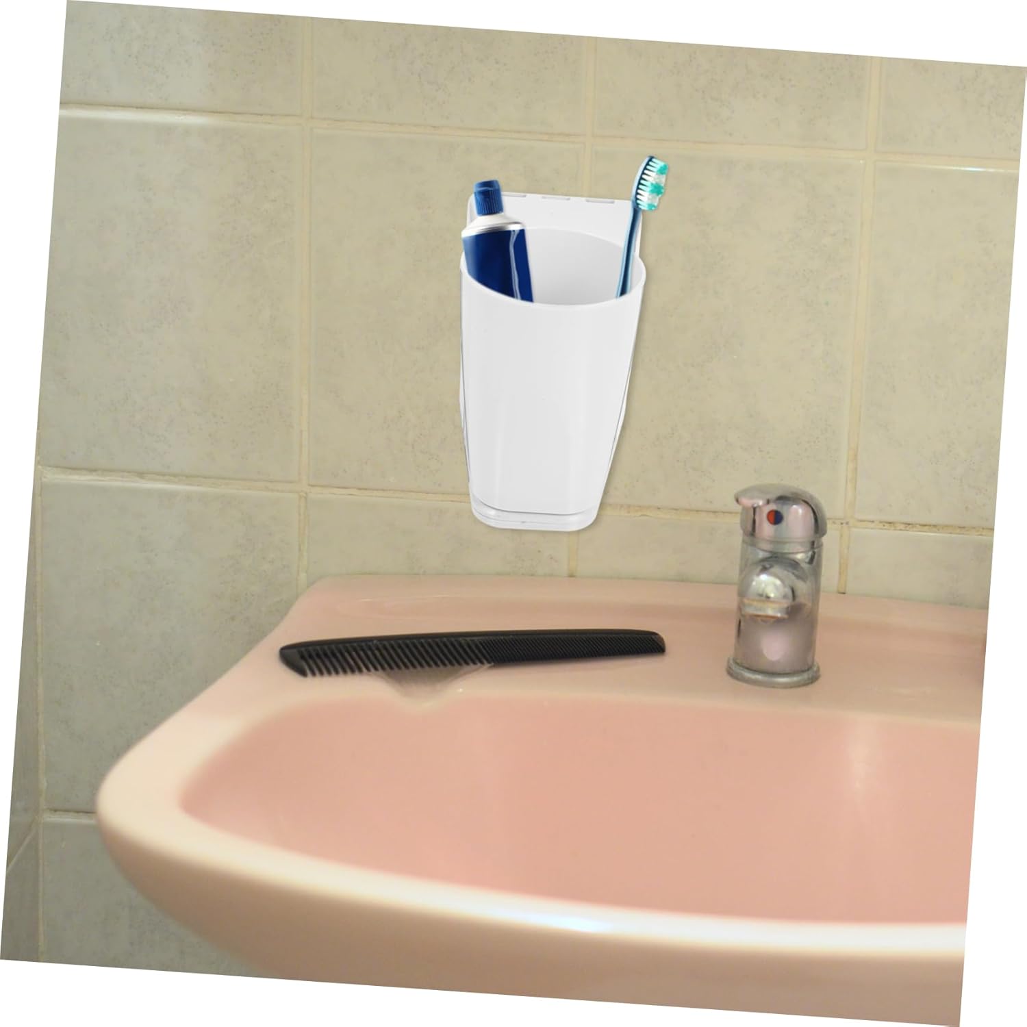 1 Set Wall Mounted Toothbrush Holder with Cup and Comb Stand