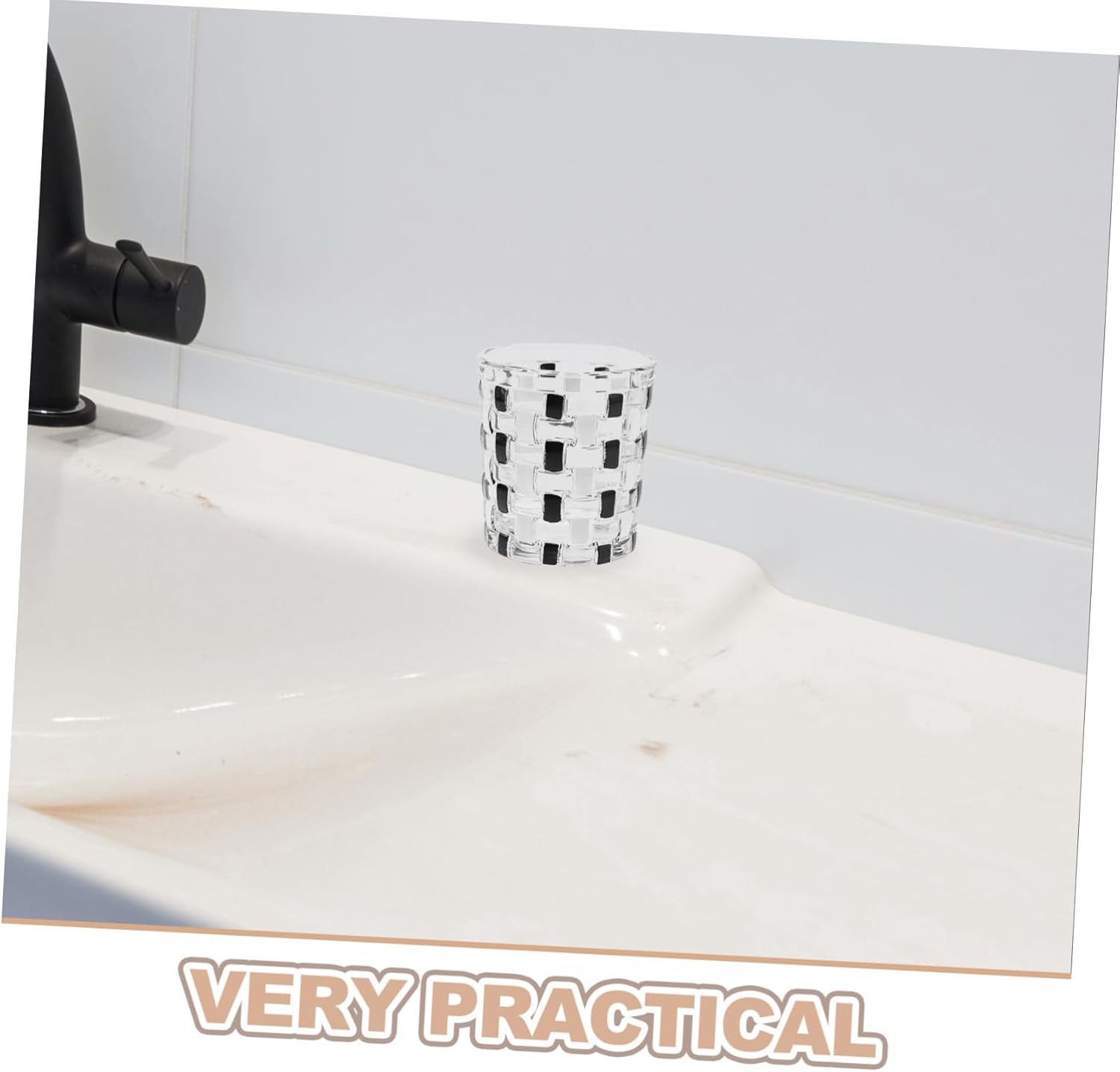 Elegant Glass Toothbrush Holder with Checkered Design