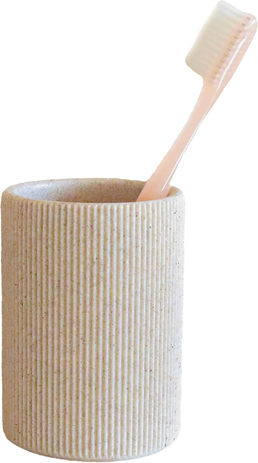 Elegant Sand Beige Toothbrush Holder Boho Farmhouse Style for Bathroom Countertops