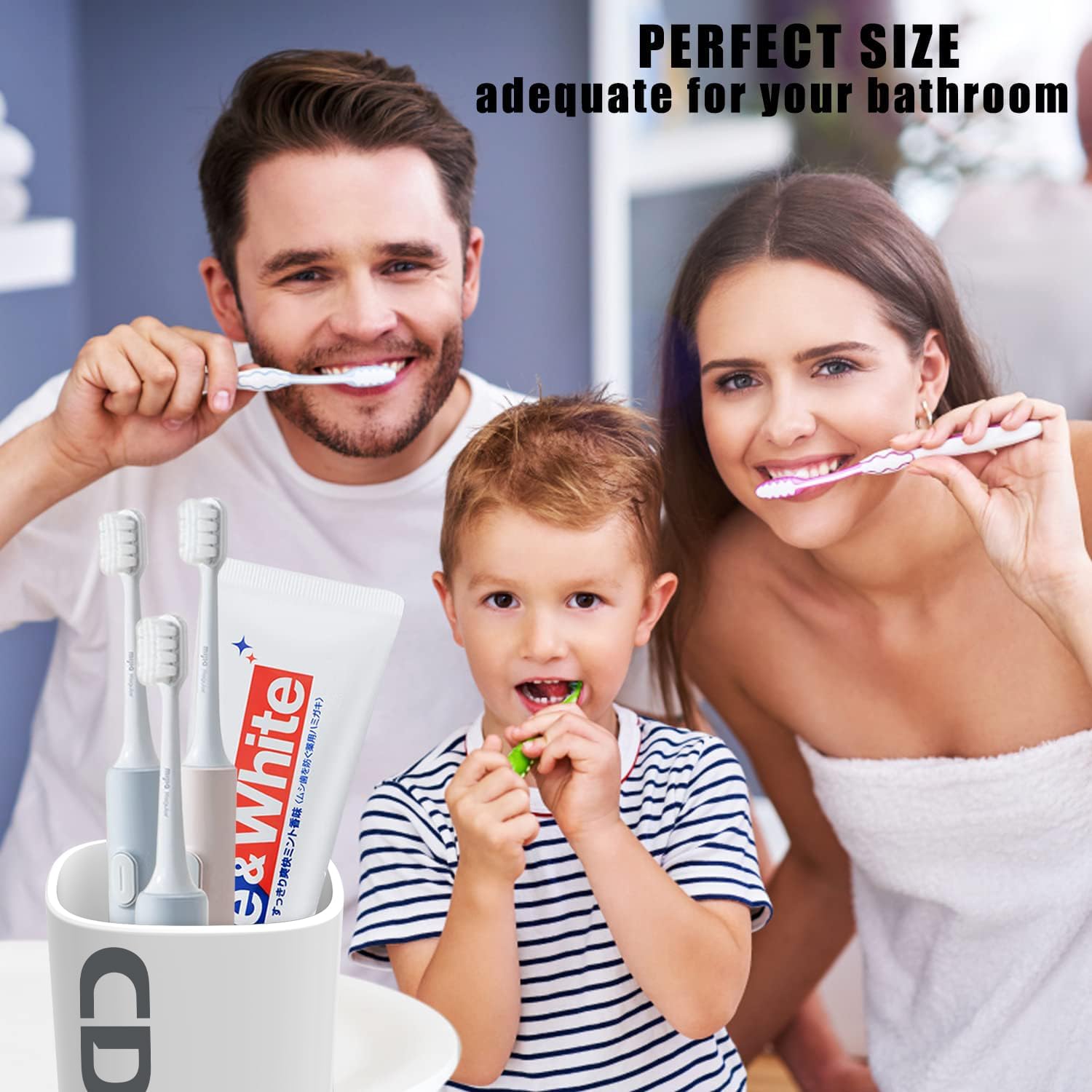 2-Pack Toothbrush Cup Holder 300ml Unbreakable ABS Plastic Bathroom Organizer - White 1