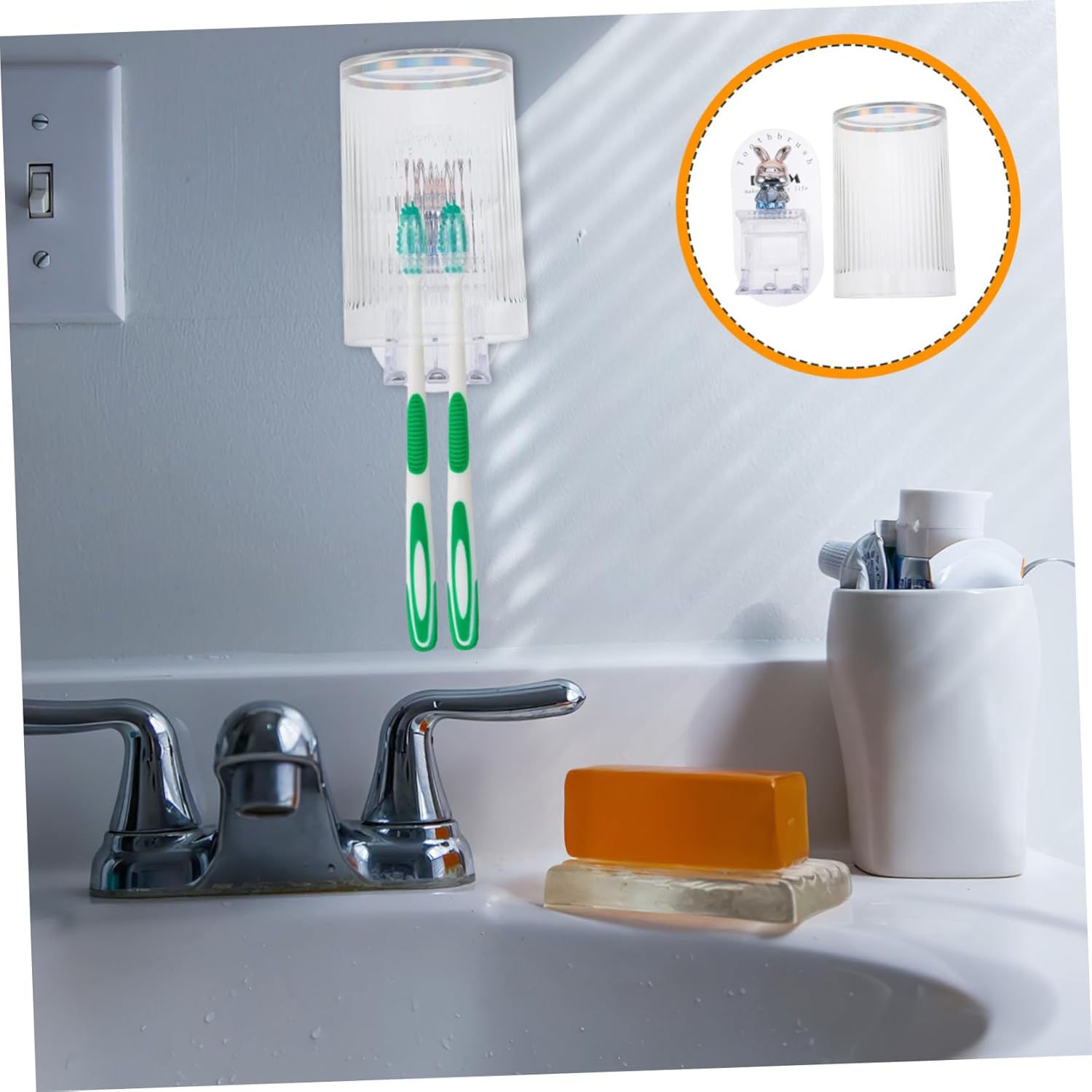 Unomor Wall-Mounted Boy Girl Toothbrush Holder with Rabbit Design 1