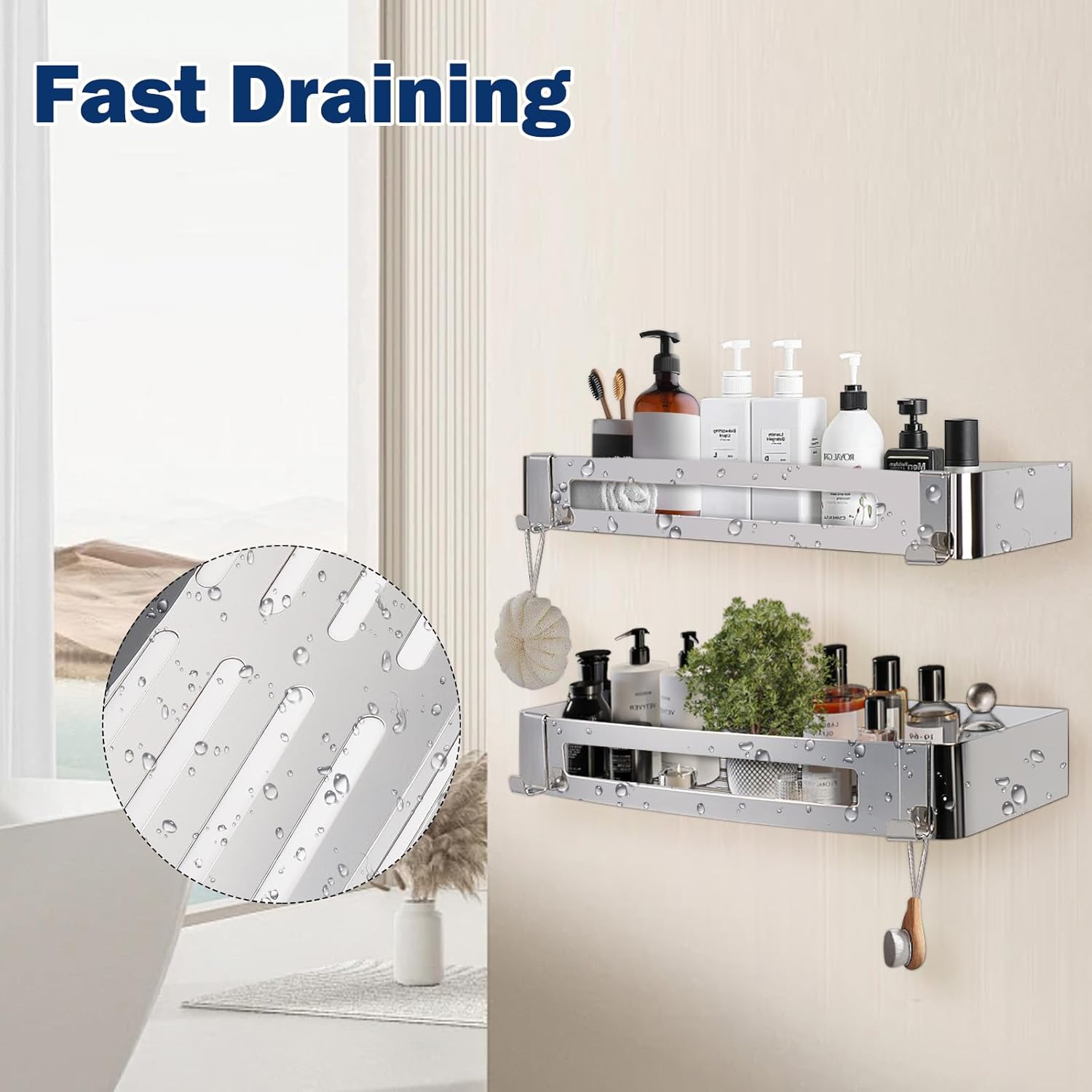 NearMoon Double-Sided Adhesive 304 Stainless Steel Shower Caddy 2-Pack