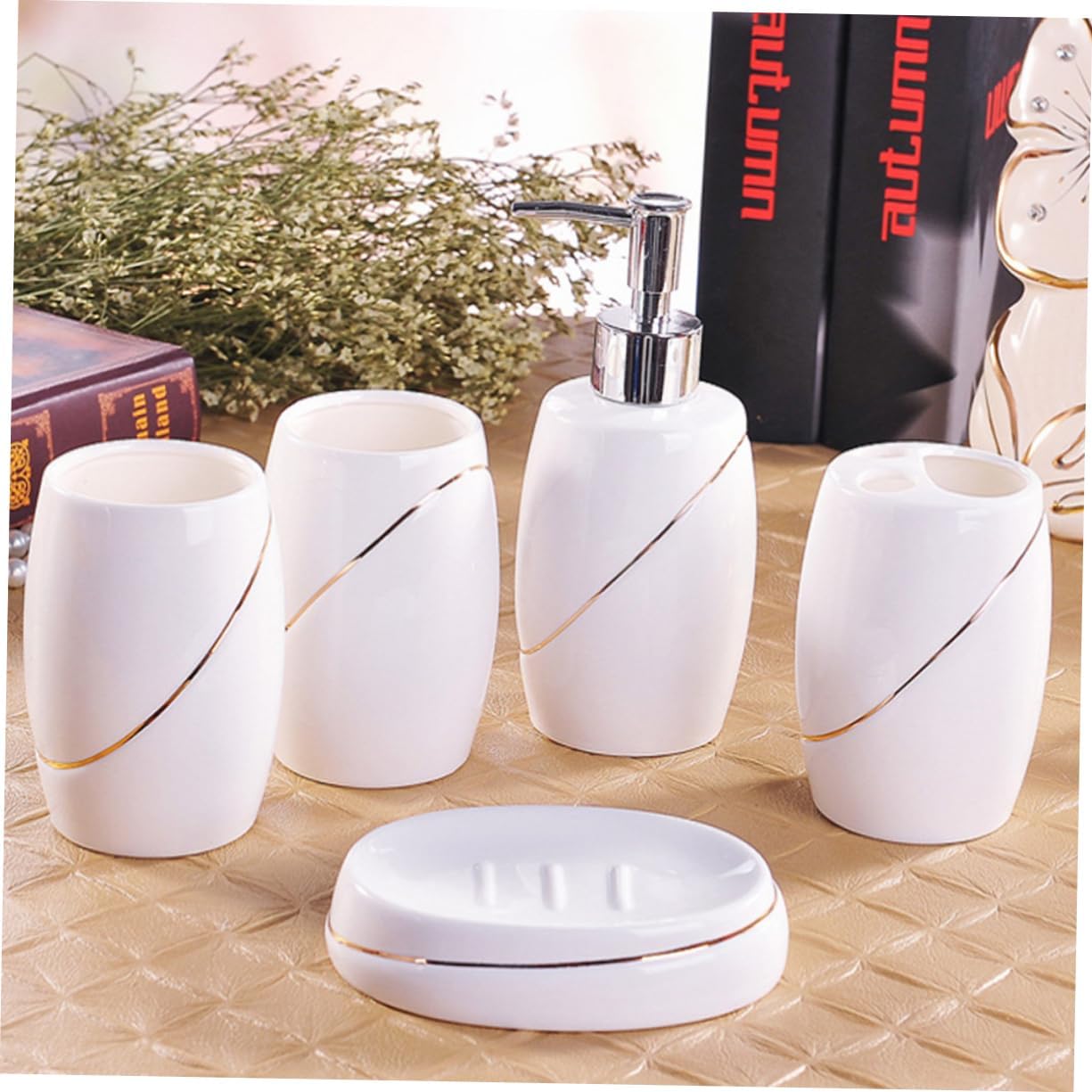 Zerodeko 5pcs Ceramic Toothbrush Holder Set for Bathroom