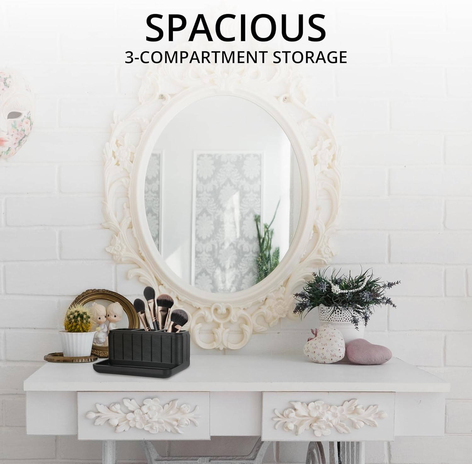Luxurious bathroom vanity organizer with 3 compartments for makeup and skincare