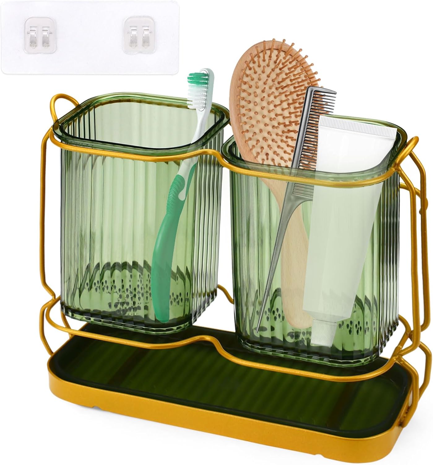 2-Cup Metal Toothbrush Holder Set with Drainage and Organizer