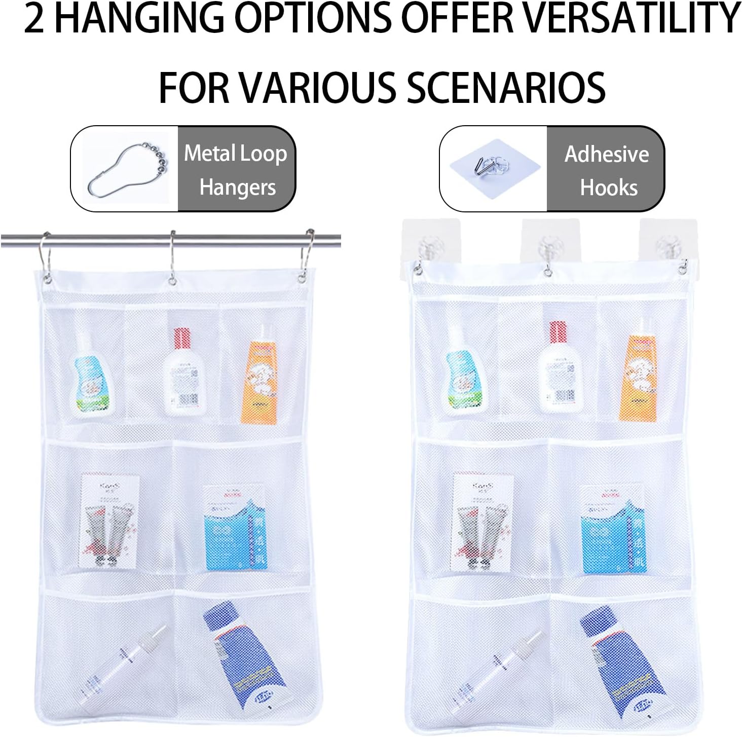mesh shower organizer with 7 pockets