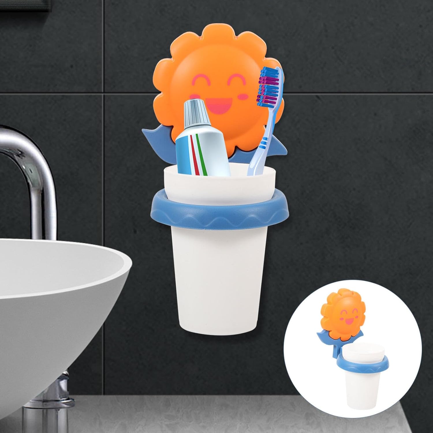 Cartoon Toothbrush Holder with Sunflower Design