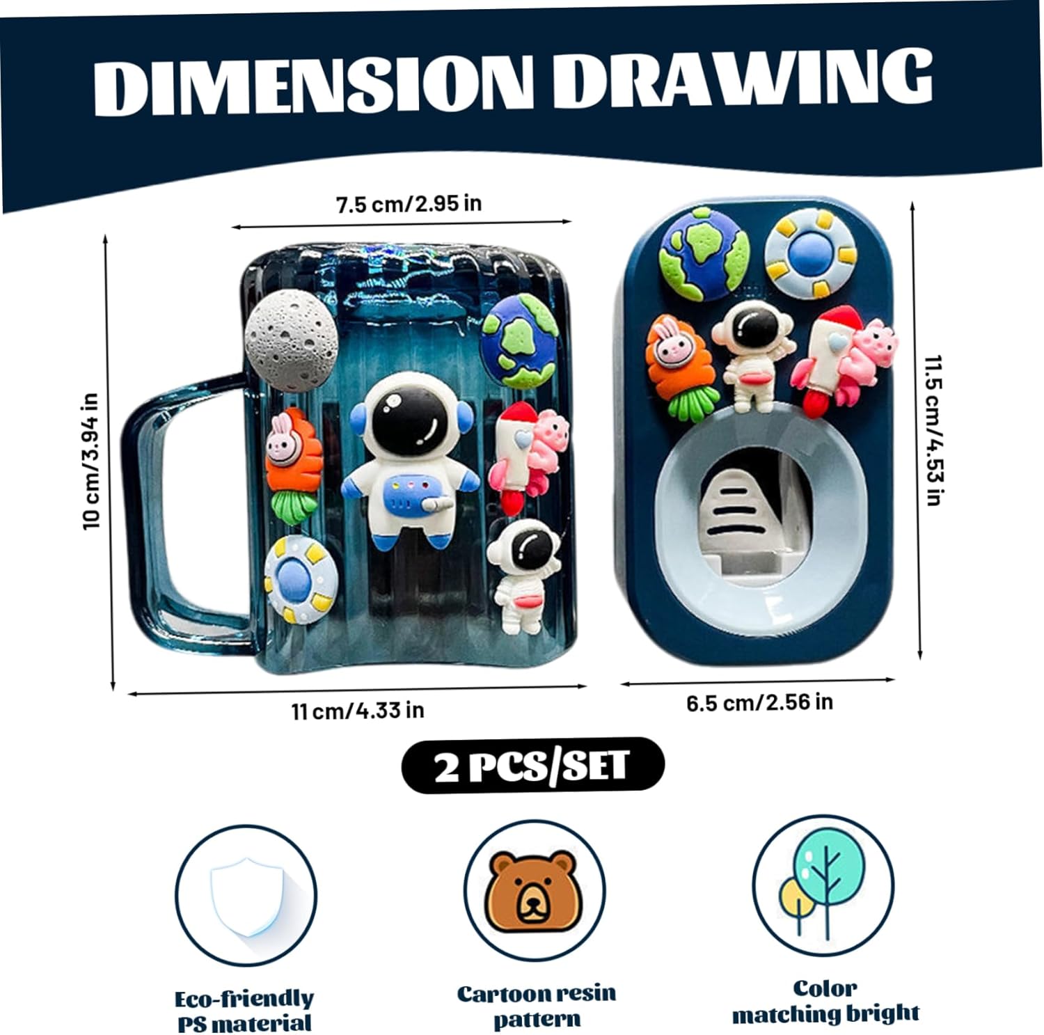 Creative kids toothbrush holder set with mouthwash cup cosmonaut-themed bathroom organizer