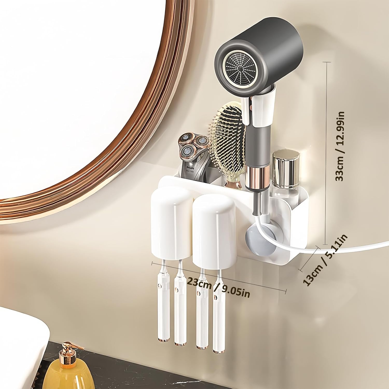 3 in 1 Toothbrush Holder with Hair Dryer Stand and Toothpaste Dispenser