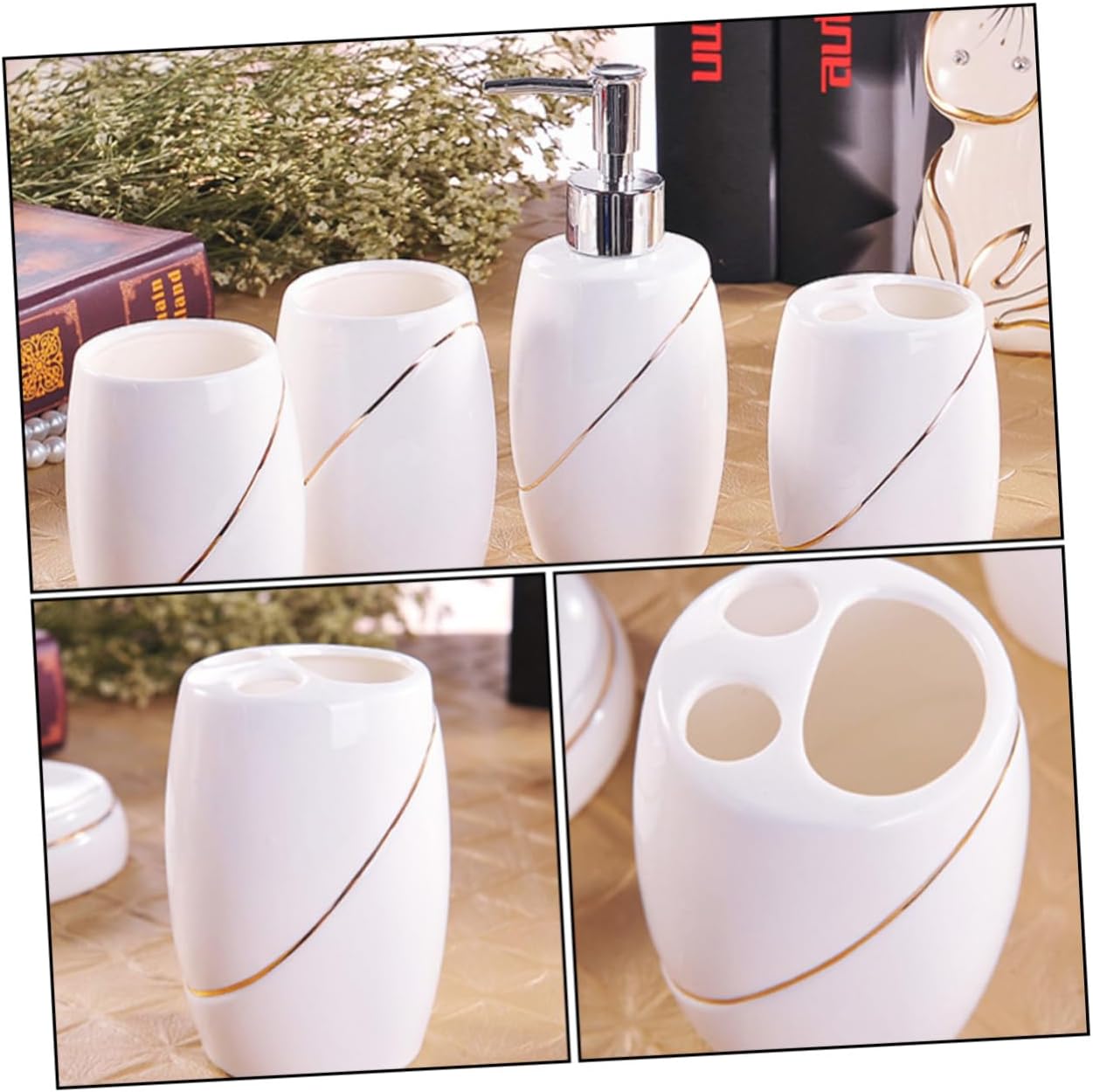 Zerodeko 5pcs Ceramic Toothbrush Holder Set for Bathroom