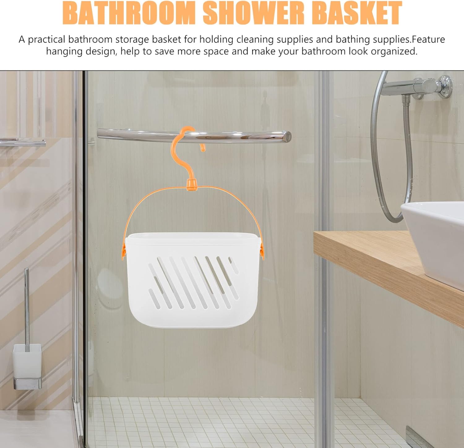 Zerodeko Plastic White Shower Storage Basket With Hooks