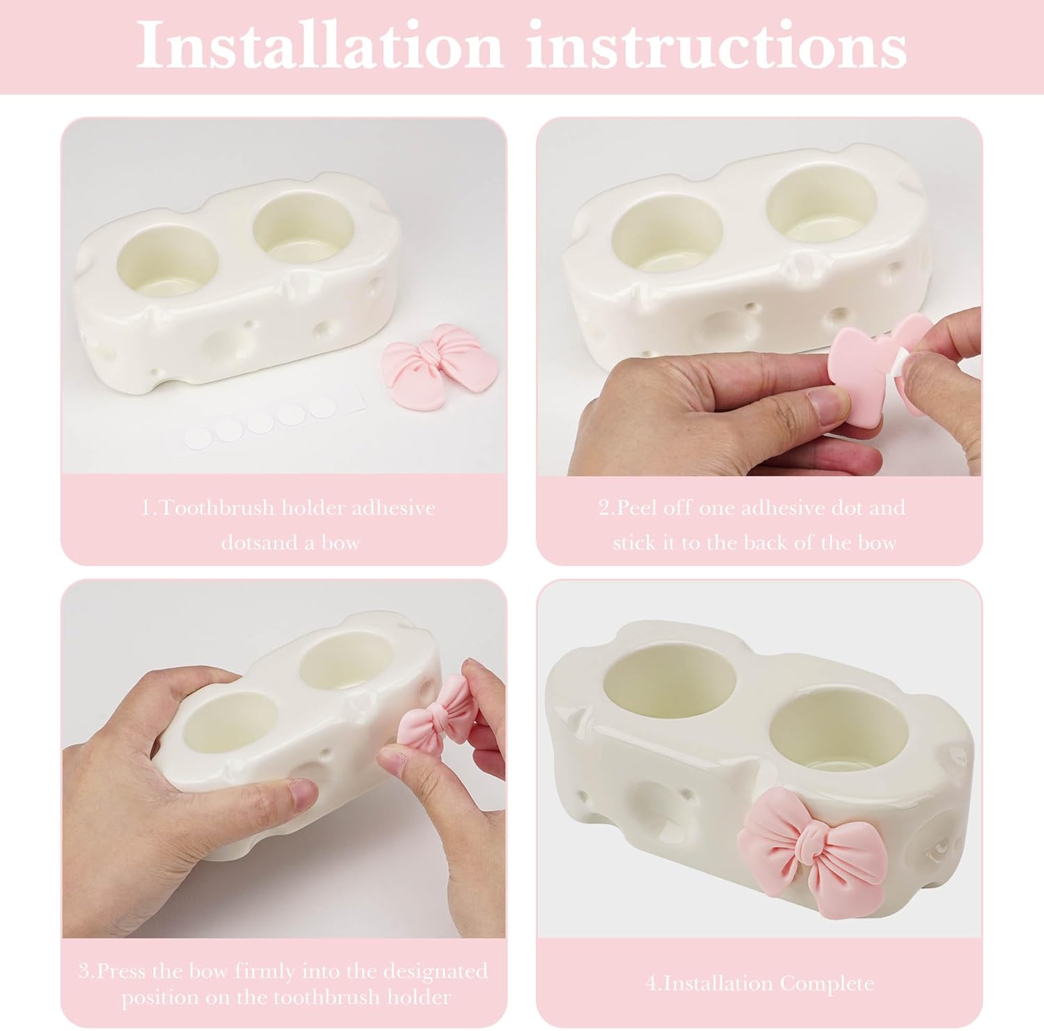 Cute White Ceramic Bow Toothbrush Holder