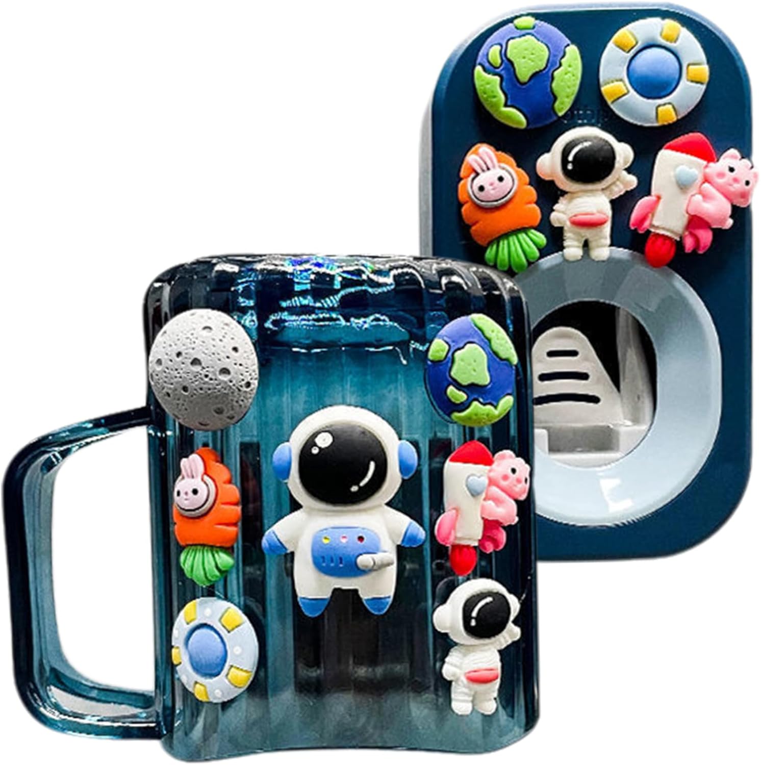 Creative kids toothbrush holder set with mouthwash cup cosmonaut-themed bathroom organizer