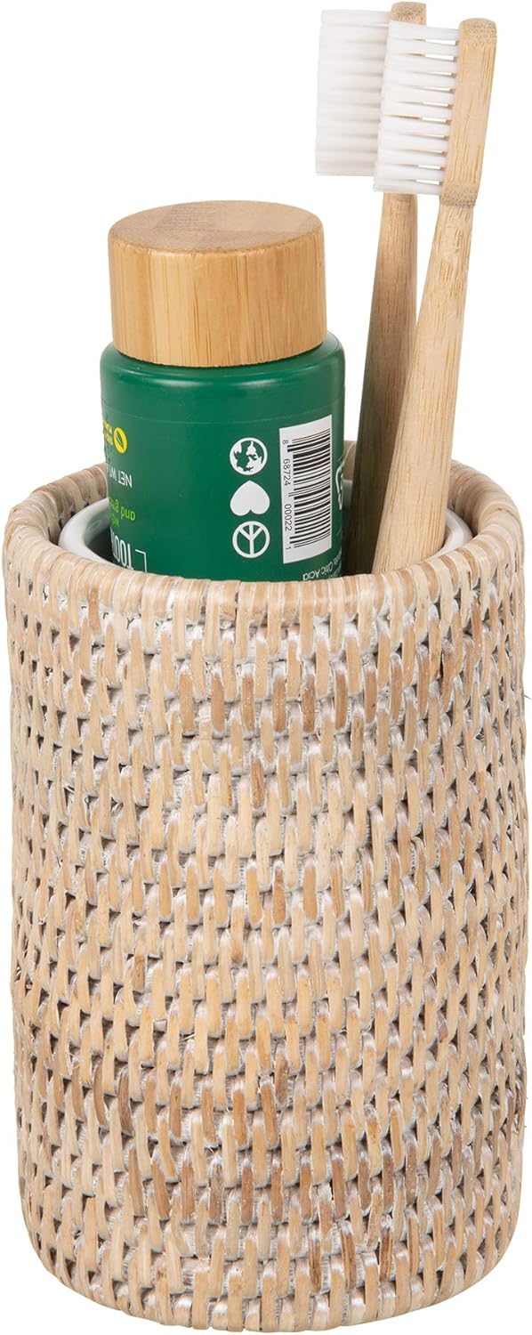 Natural Rattan Bath Holder Ceramic Dish 10 Oz