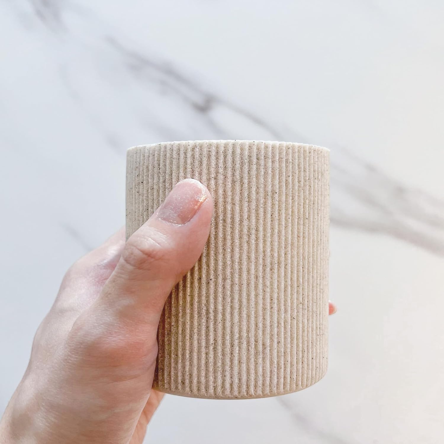 Elegant Sand Beige Toothbrush Holder Boho Farmhouse Style for Bathroom Countertops