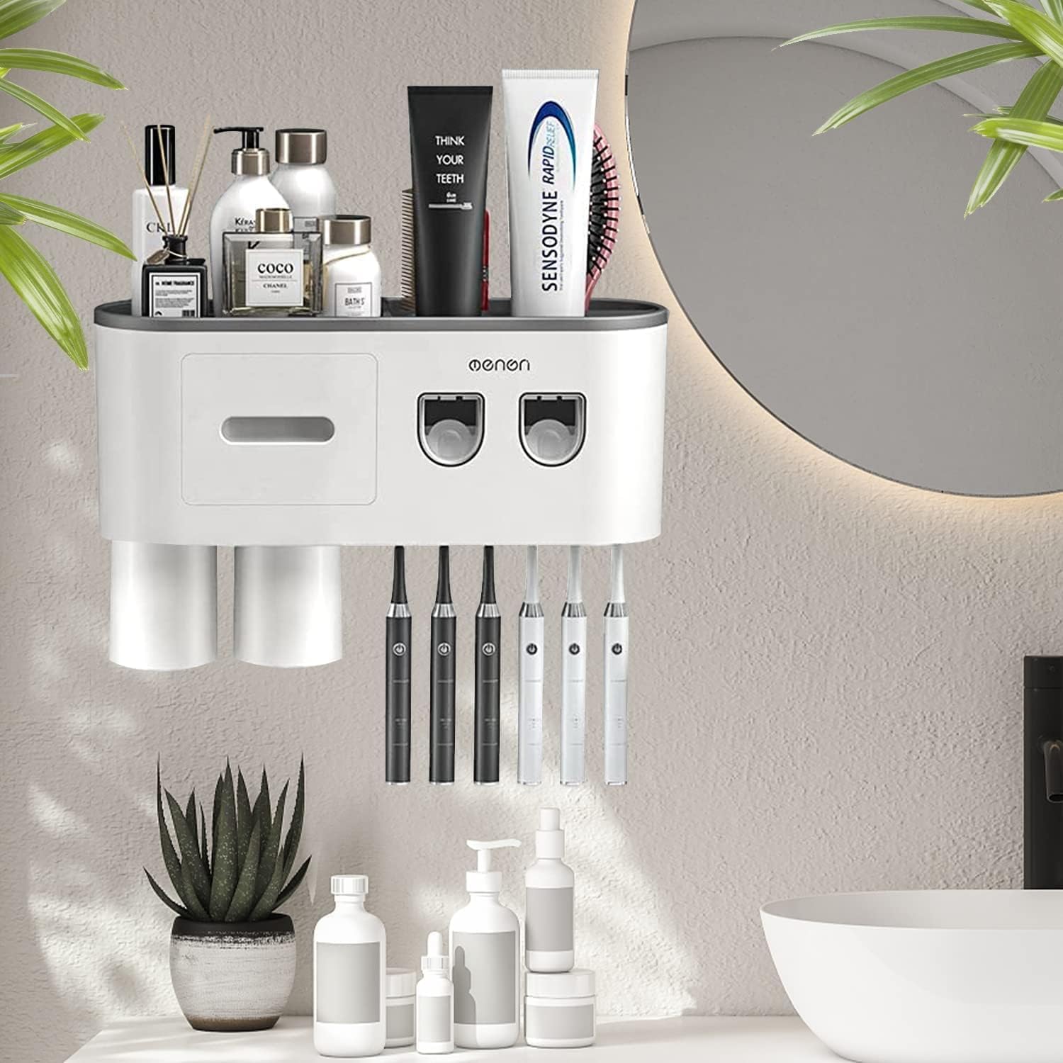 MDAKEGO Wall-Mounted Toothbrush Holder Toothpaste Squeezer Kit