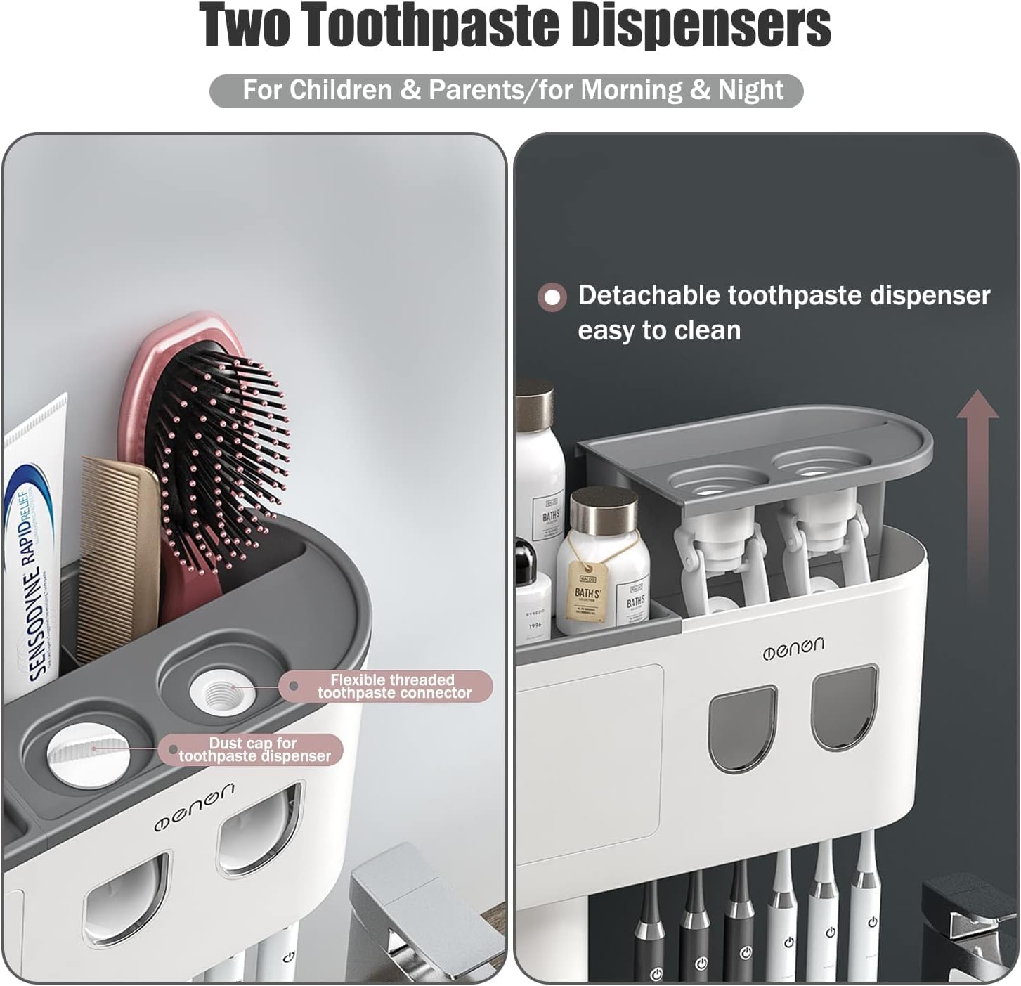 MDAKEGO Wall-Mounted Toothbrush Holder Toothpaste Squeezer Kit