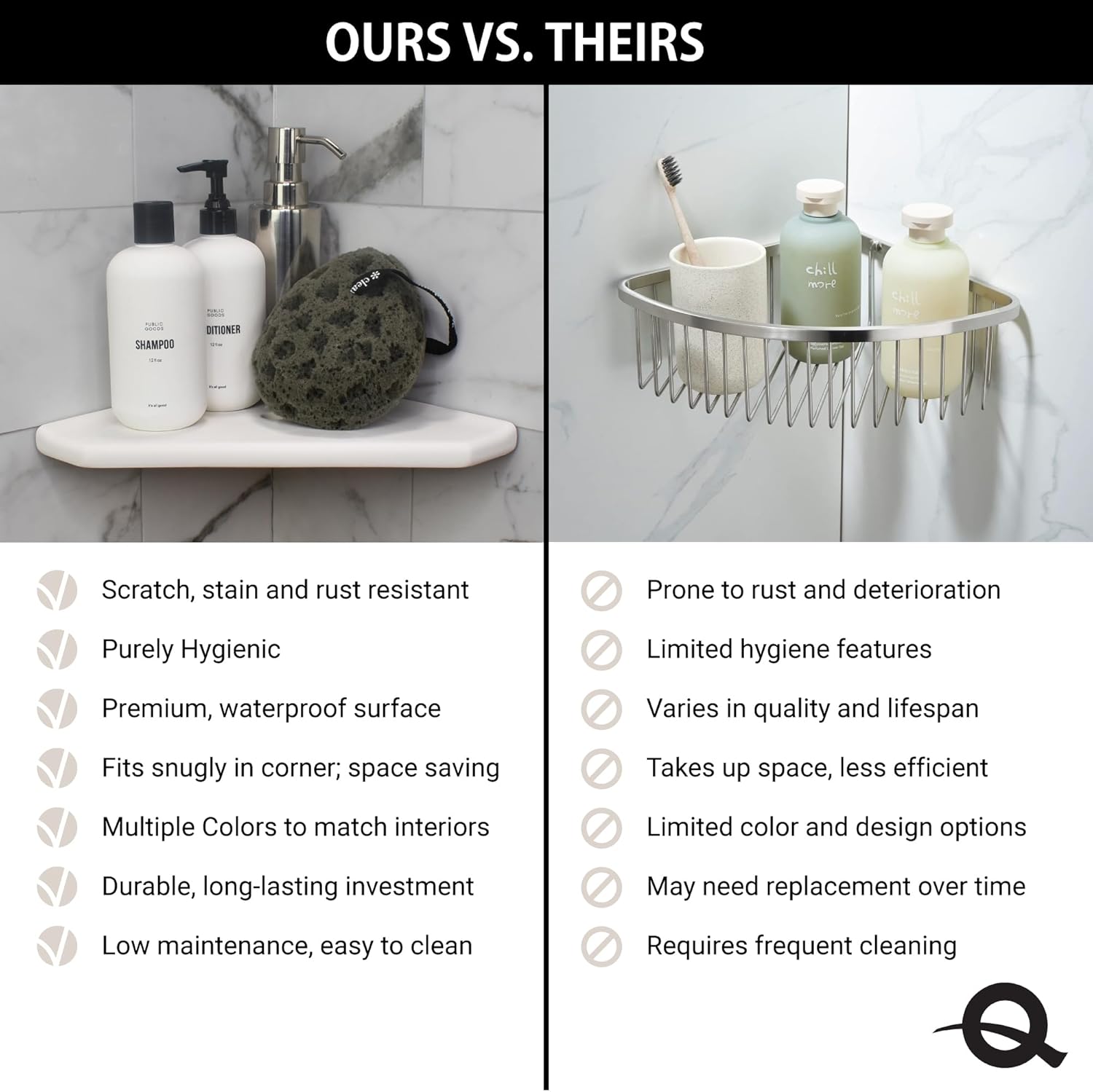 Questech 10 Incher Corner Shower Shelf Lugged