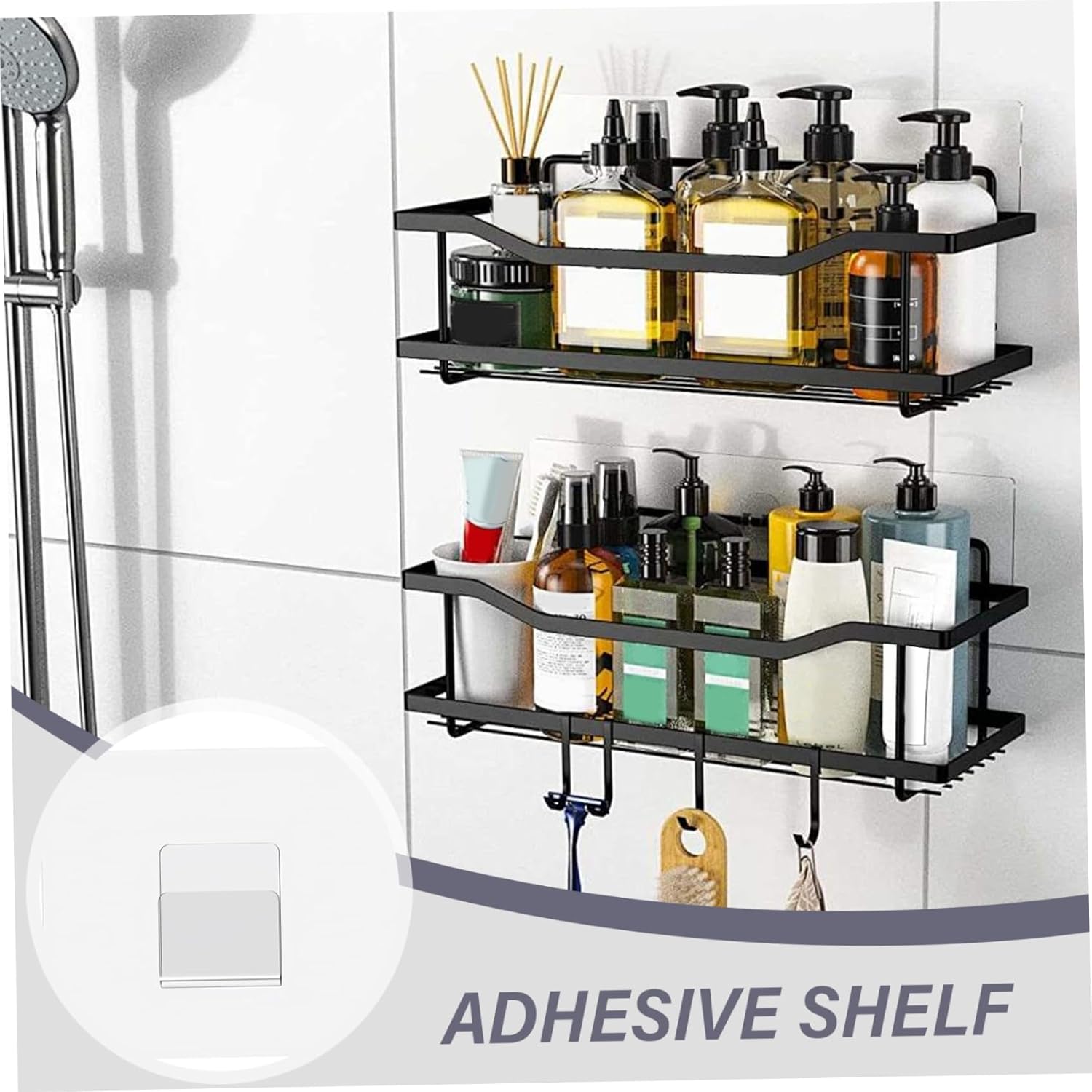 U-Shape Adhesive Shower Caddy with Replacement Stickers for Bathroom Kitchen Space