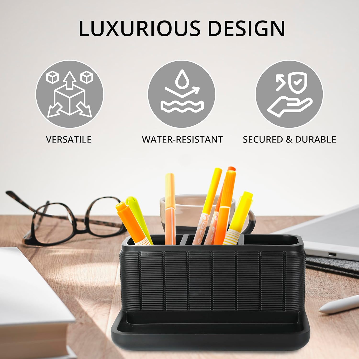 Luxurious bathroom vanity organizer with 3 compartments for makeup and skincare
