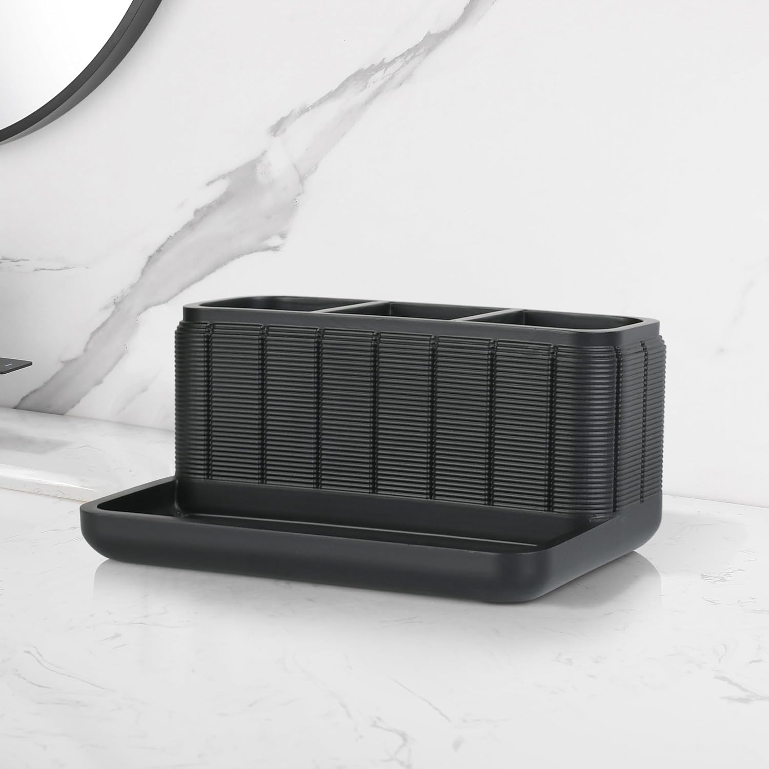 Luxurious bathroom vanity organizer with 3 compartments for makeup and skincare