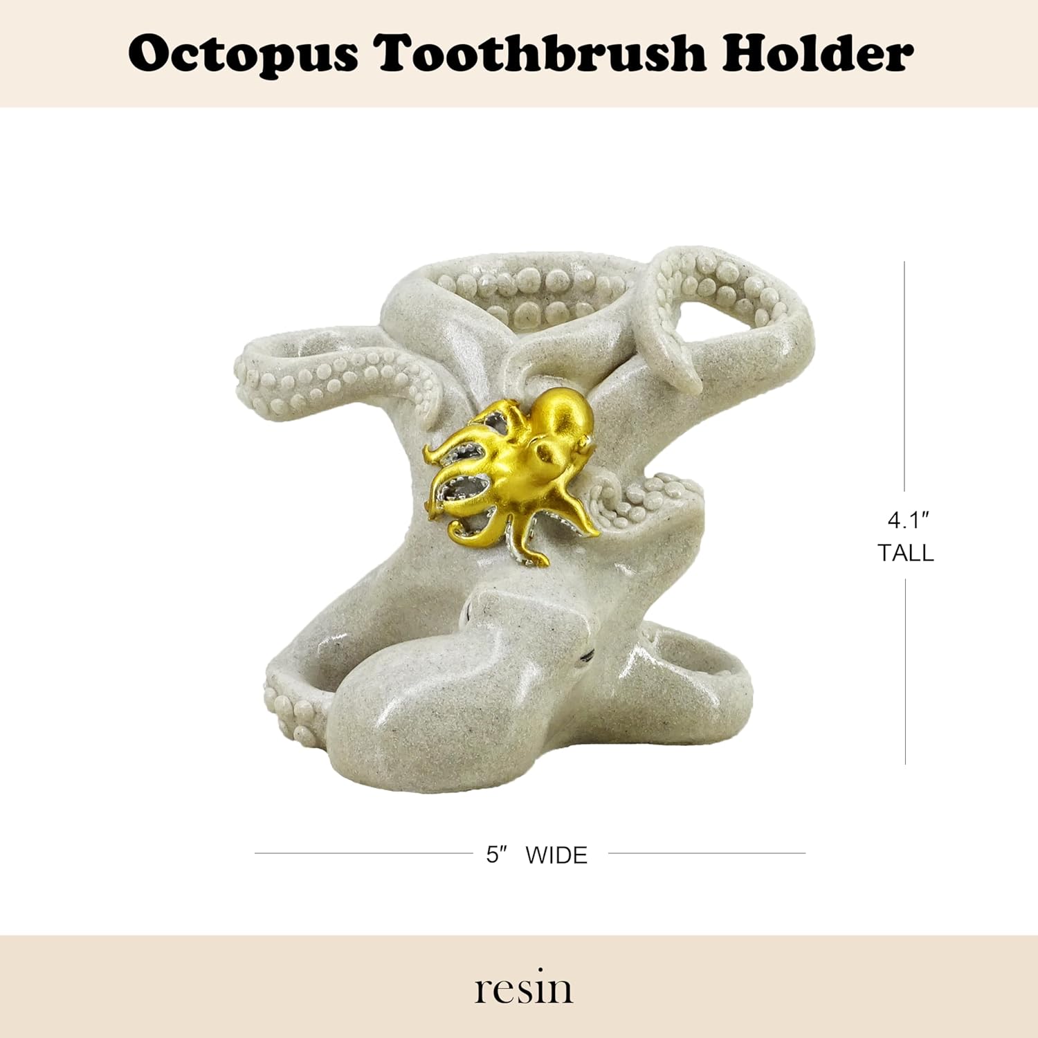 5-inch Gold Octopus Toothbrush Holder - Suction-Cup Bathroom Organizer