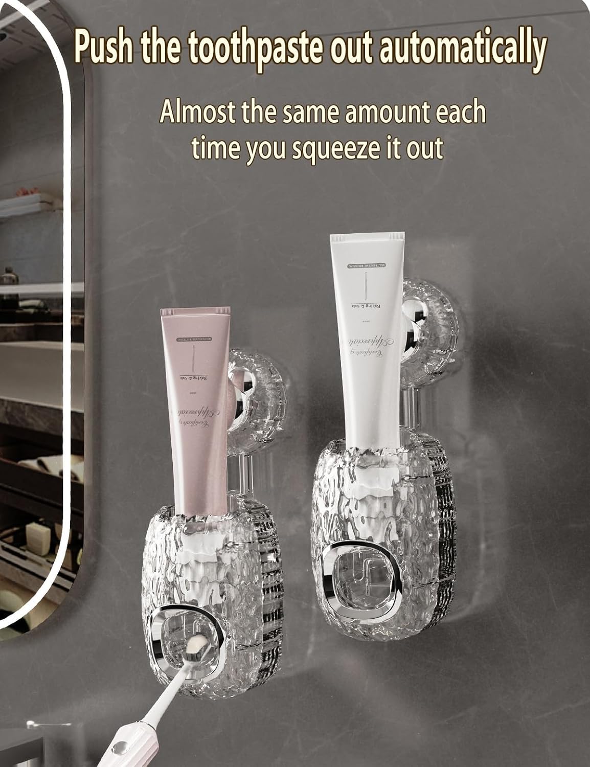 R Conlifeus Wall-Mounted Automatic Toothpaste Squeezer Dispenser 2-Piece Transparent Translucent Gray
