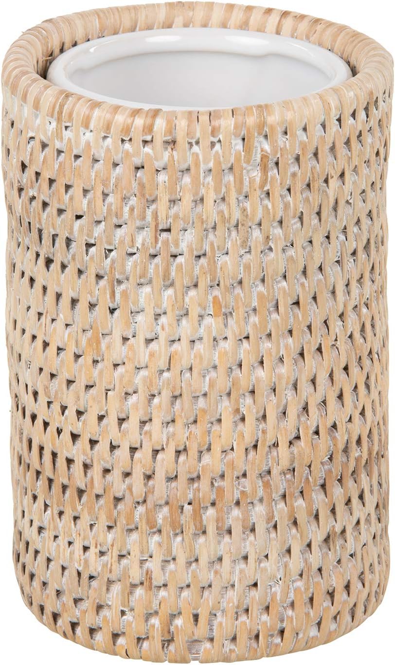 Natural Rattan Bath Holder Ceramic Dish 10 Oz