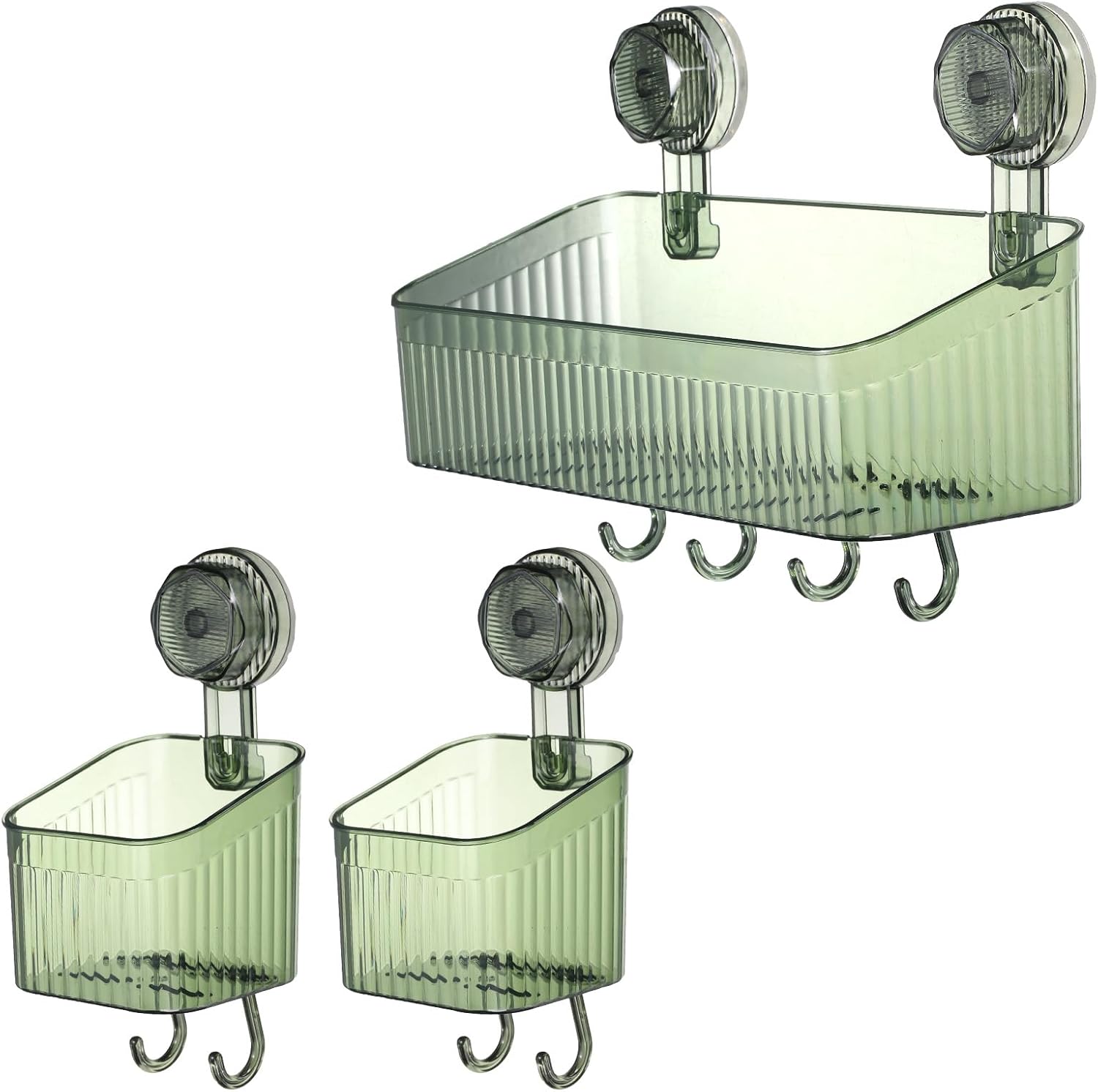 Uxcell 1Set Suction Cup Shower Caddy with Hooks Green