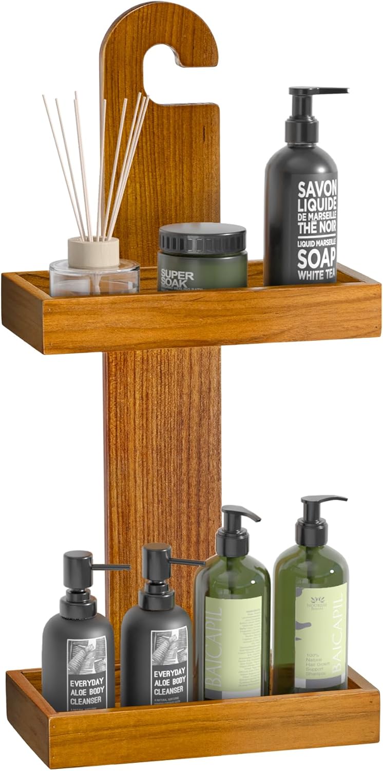 Utoplike Teak Shower Caddy No Drilling Durable Stylish Storage Solution