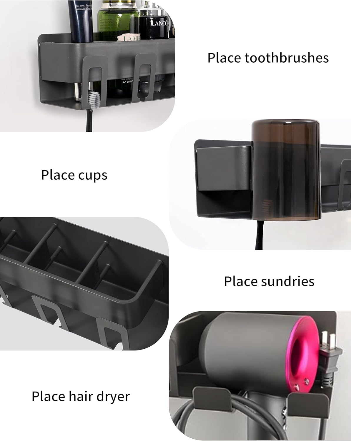 HYRIXDIRECT Wall Mounted Toothbrush Holder with Hair Dryer Accessories 1