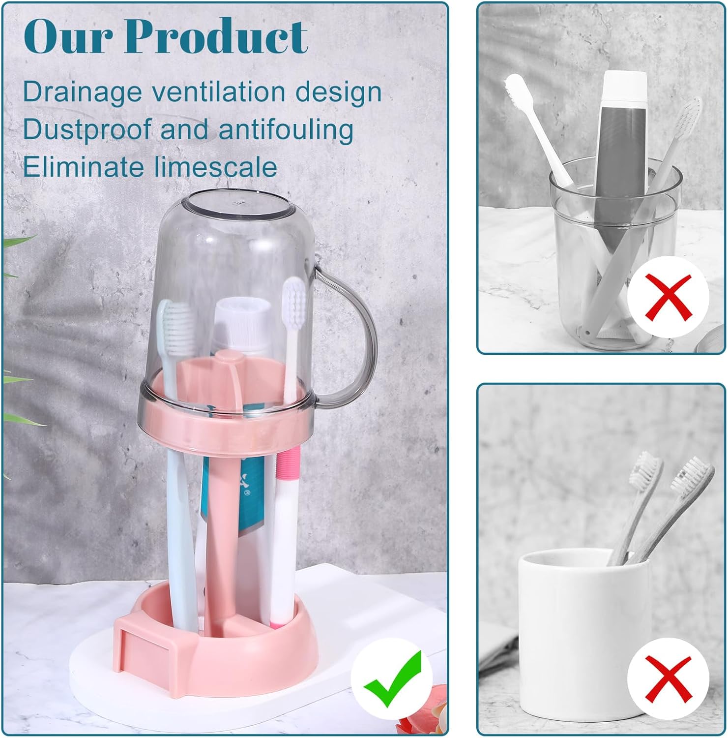 Stylish Pink Toothbrush Holder with 3 Slots