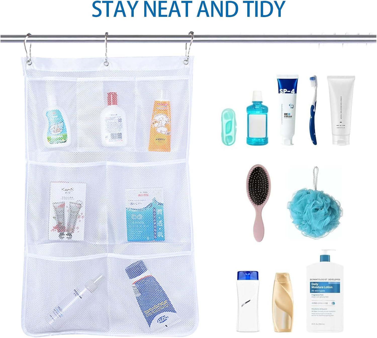 mesh shower organizer with 7 pockets